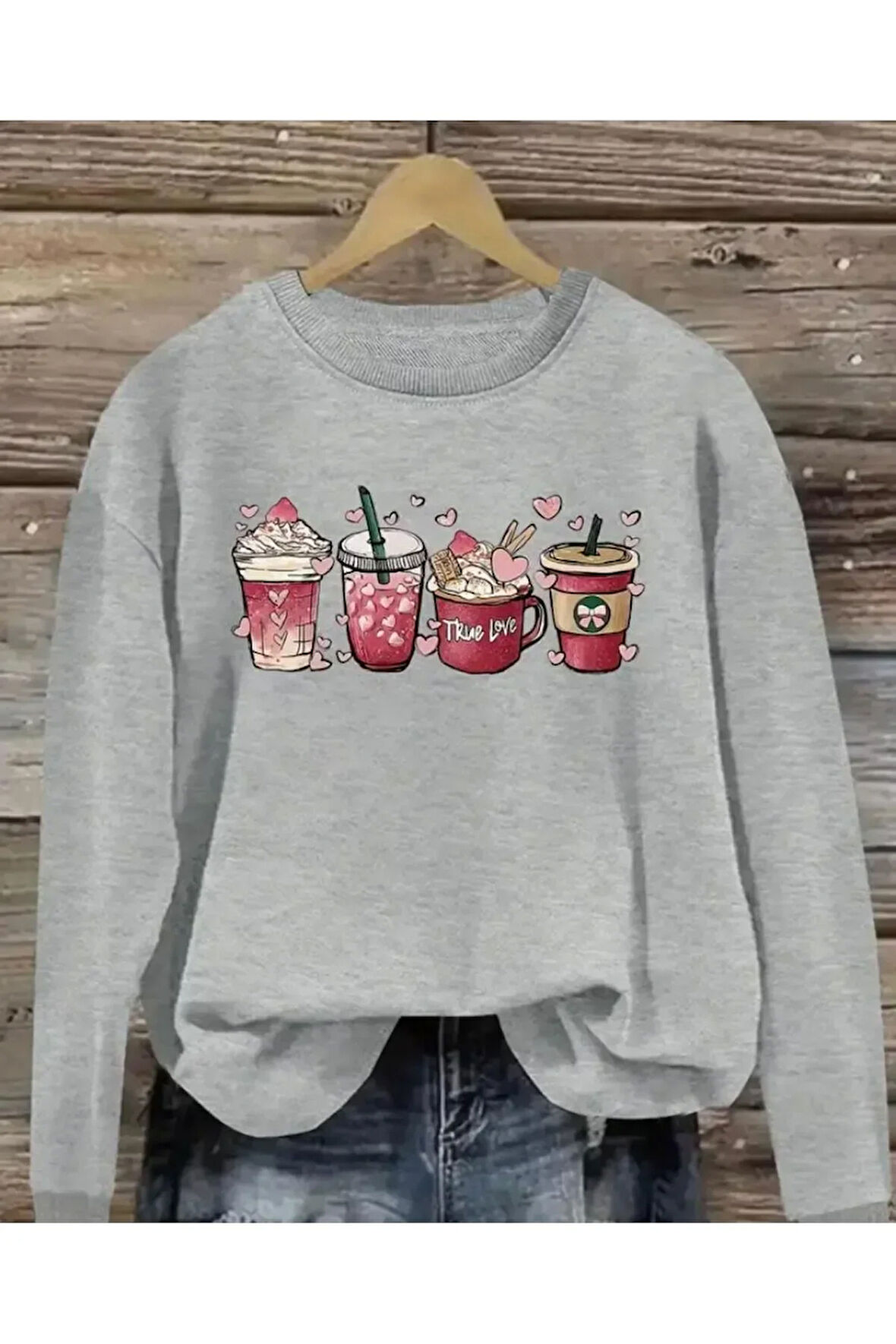 Baskılıı Bisiklet Yaka İçi Polarlı Sweatshirt