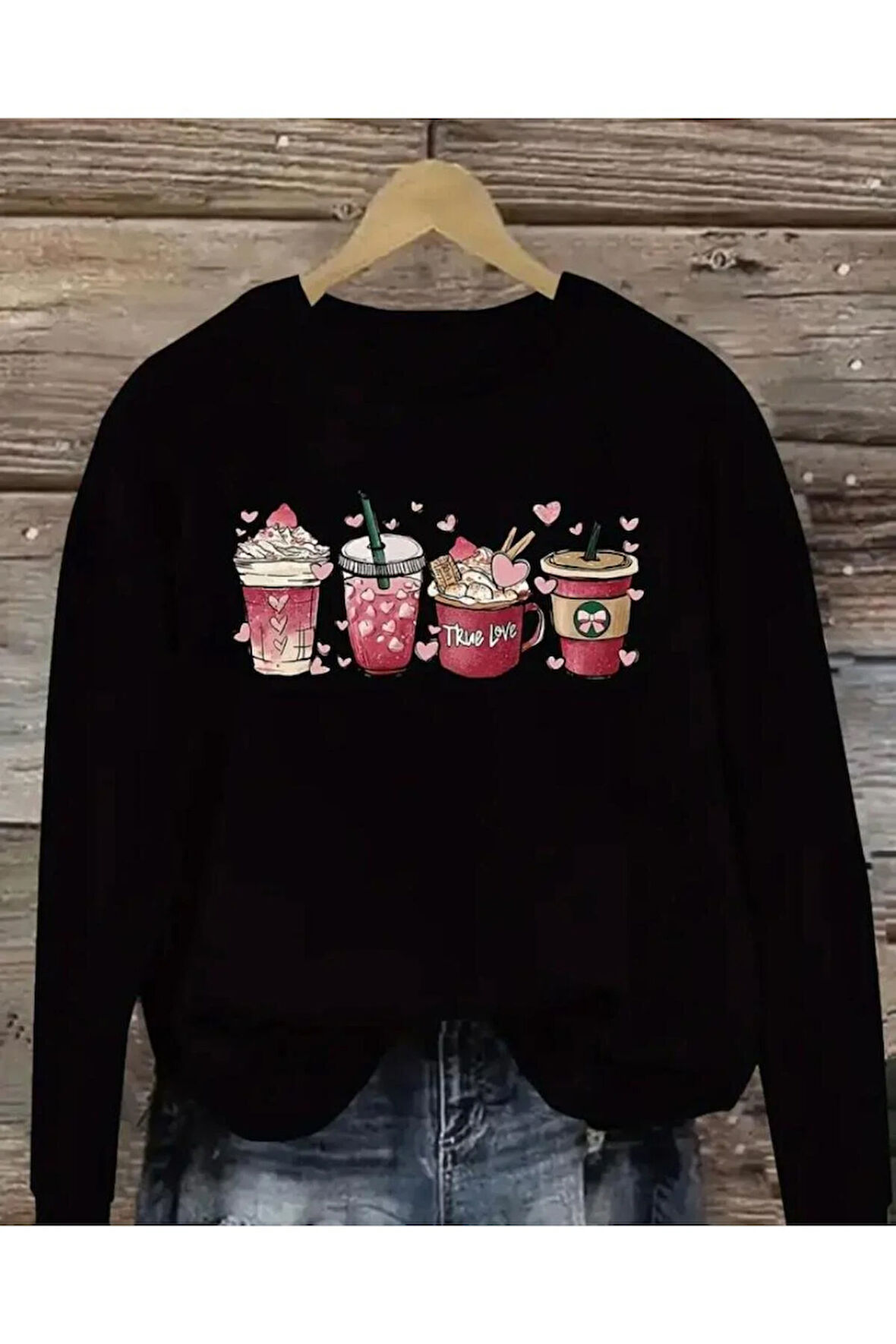 Baskılıı Bisiklet Yaka İçi Polarlı Sweatshirt