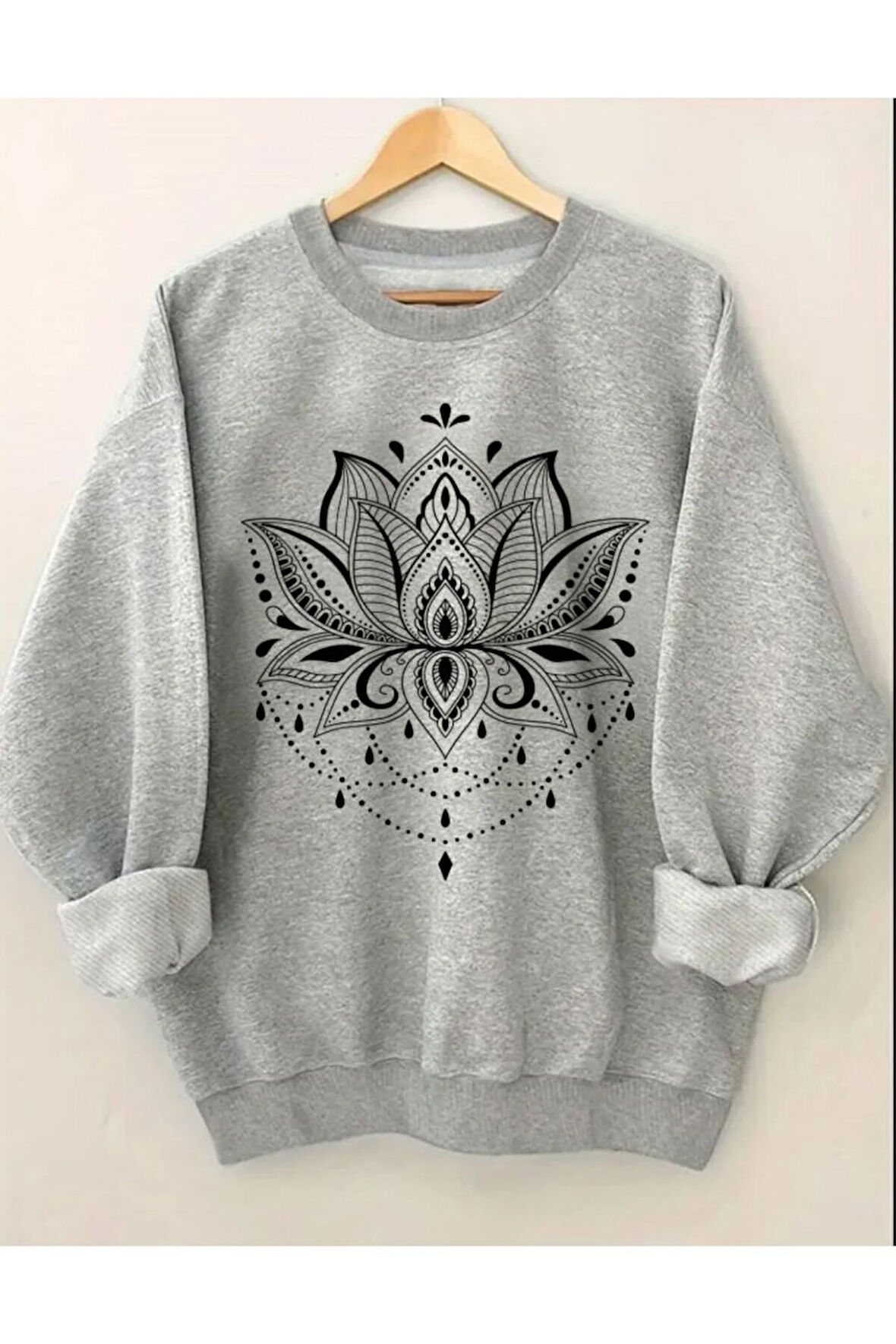 Baskılıı Bisiklet Yaka İçi Polarlı Sweatshirt