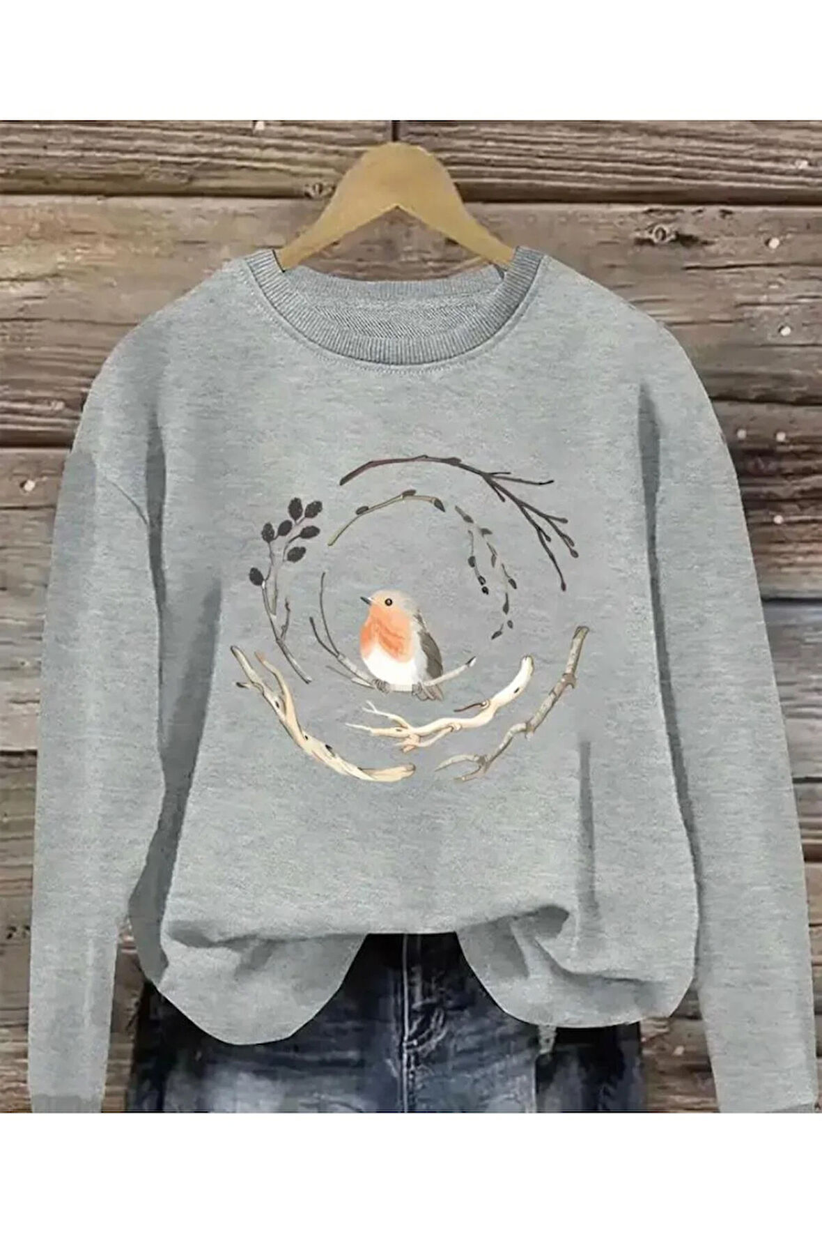 Baskılıı Bisiklet Yaka İçi Polarlı Sweatshirt