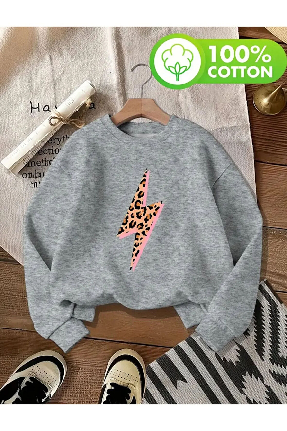 Lıghtnıng Desen Detaylı Bisiklet Yaka İçi Polarlı Sweatshirt