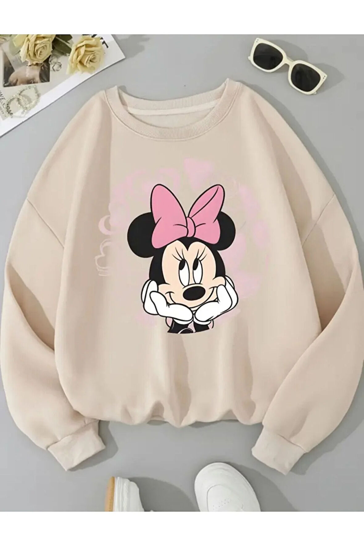 Baskılı Bisiklet Yaka İçi Polarlı Sweatshirt