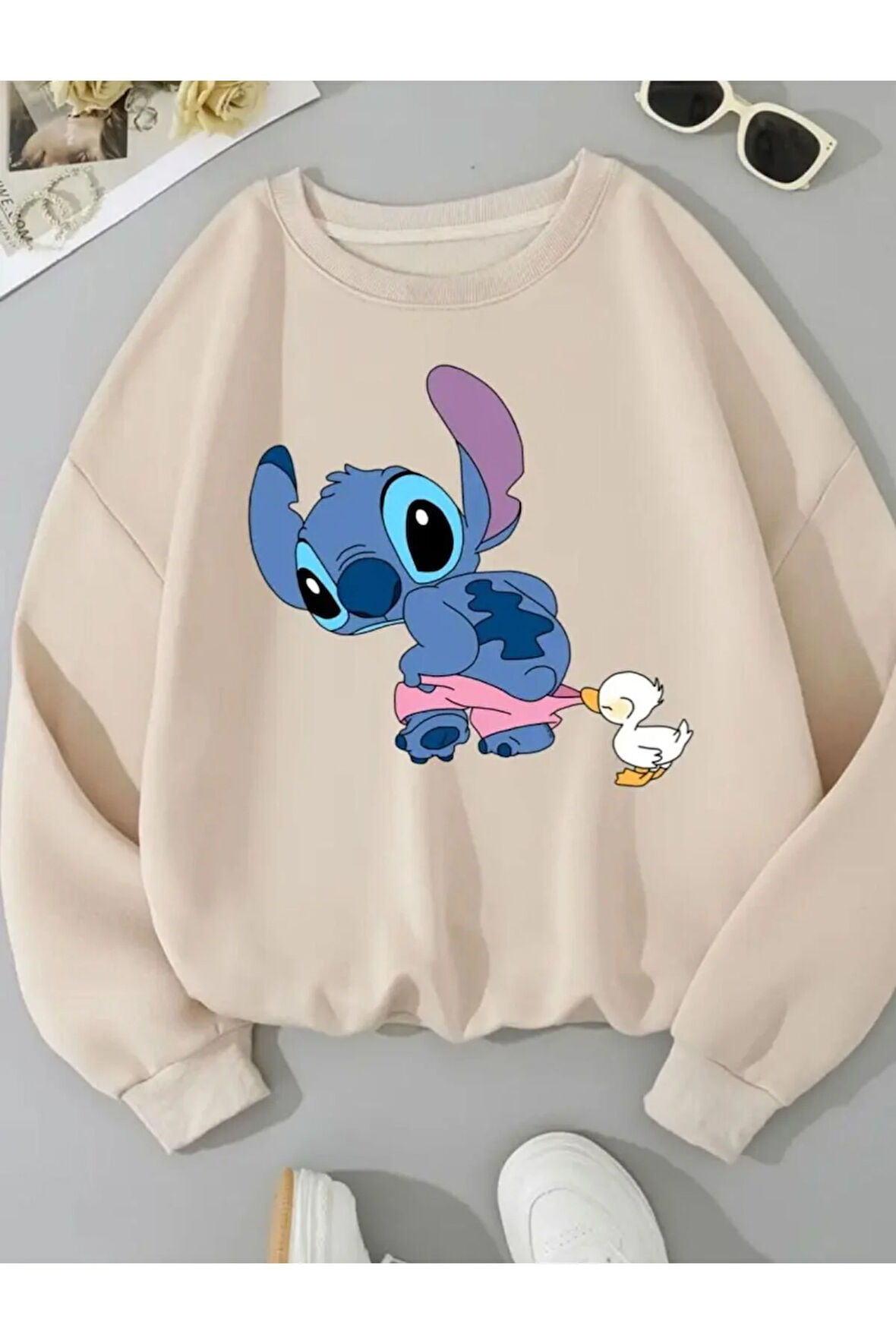 Baskılı Bisiklet Yaka İçi Polarlı Sweatshirt