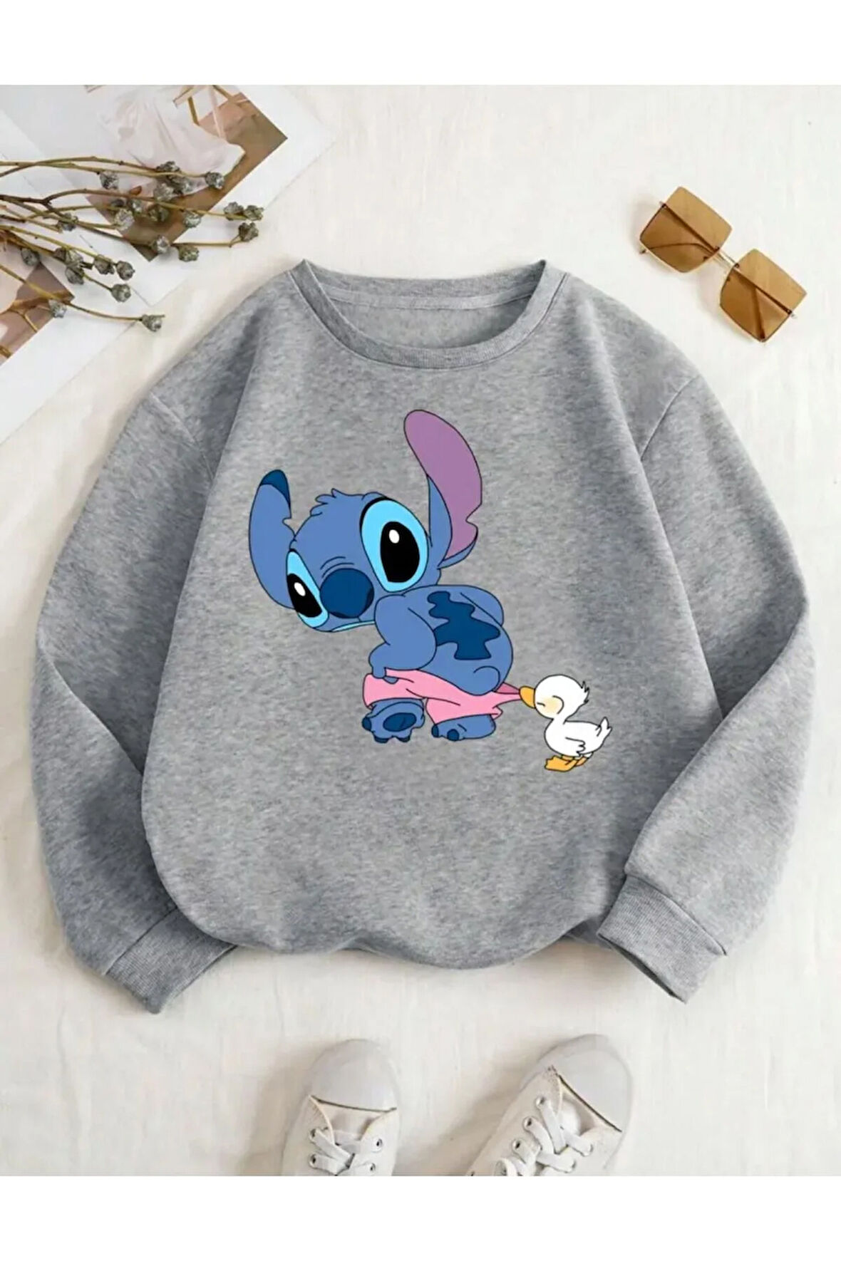 Baskılı Bisiklet Yaka İçi Polarlı Sweatshirt