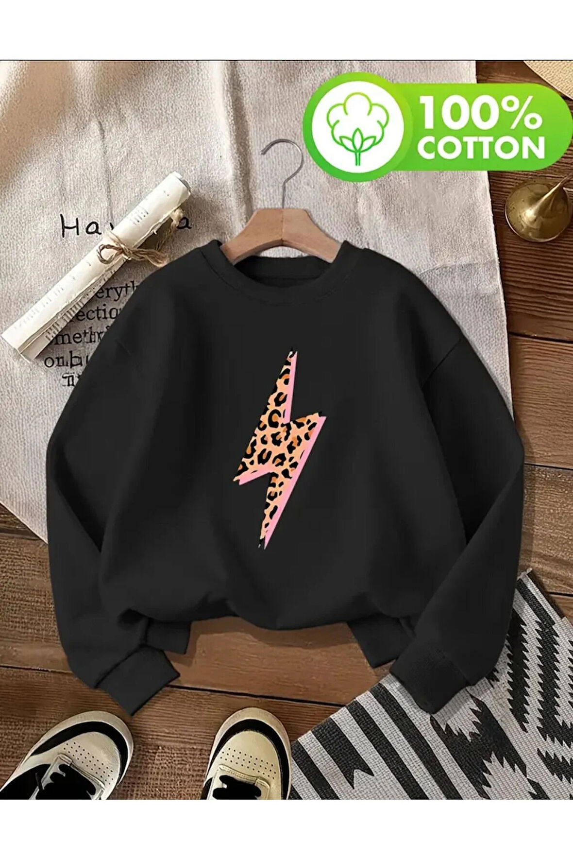 Lıghtnıng Desen Detaylı Bisiklet Yaka İçi Polarlı Sweatshirt