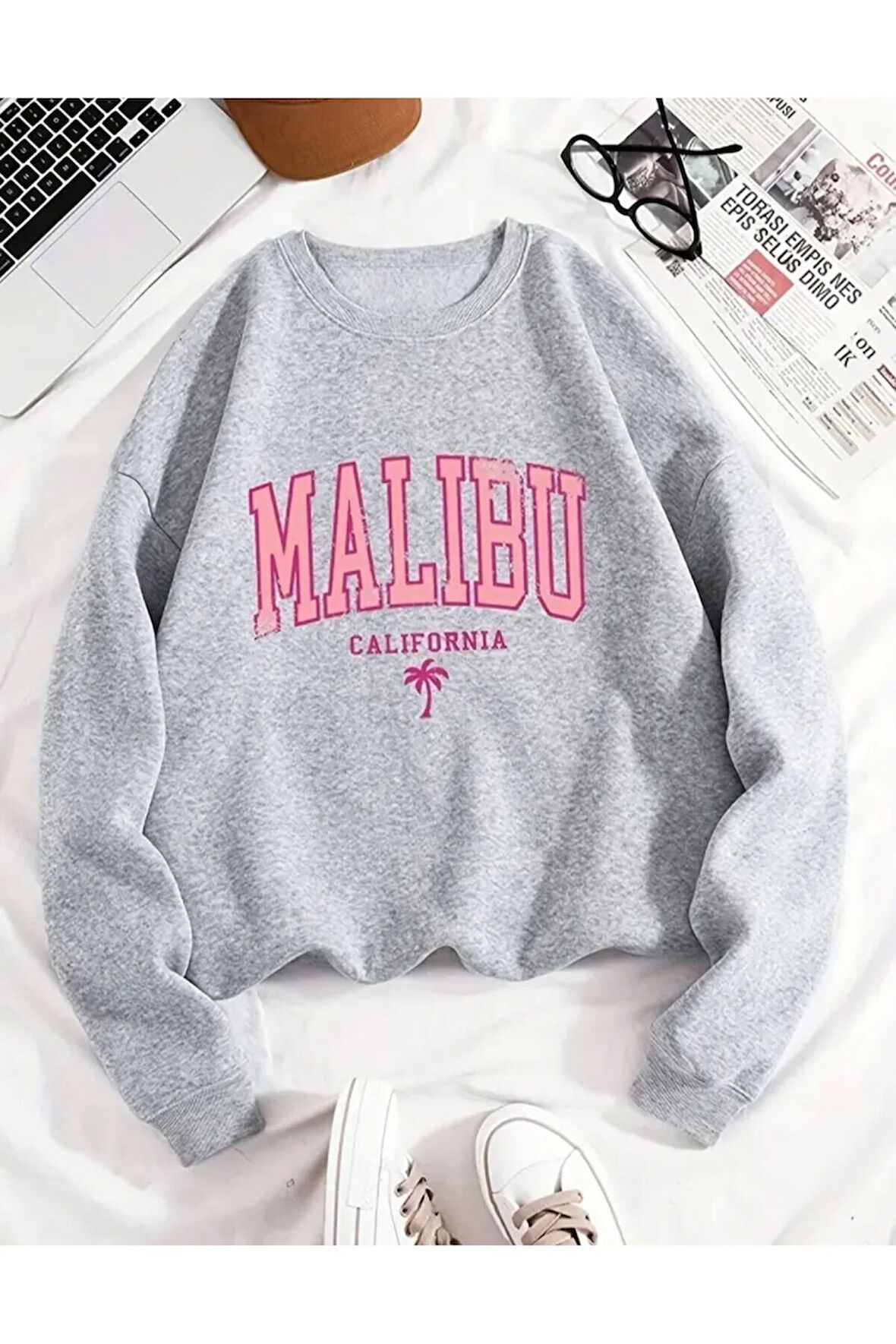 Baskılı Bisiklet Yaka İçi Polarlı Sweatshirt