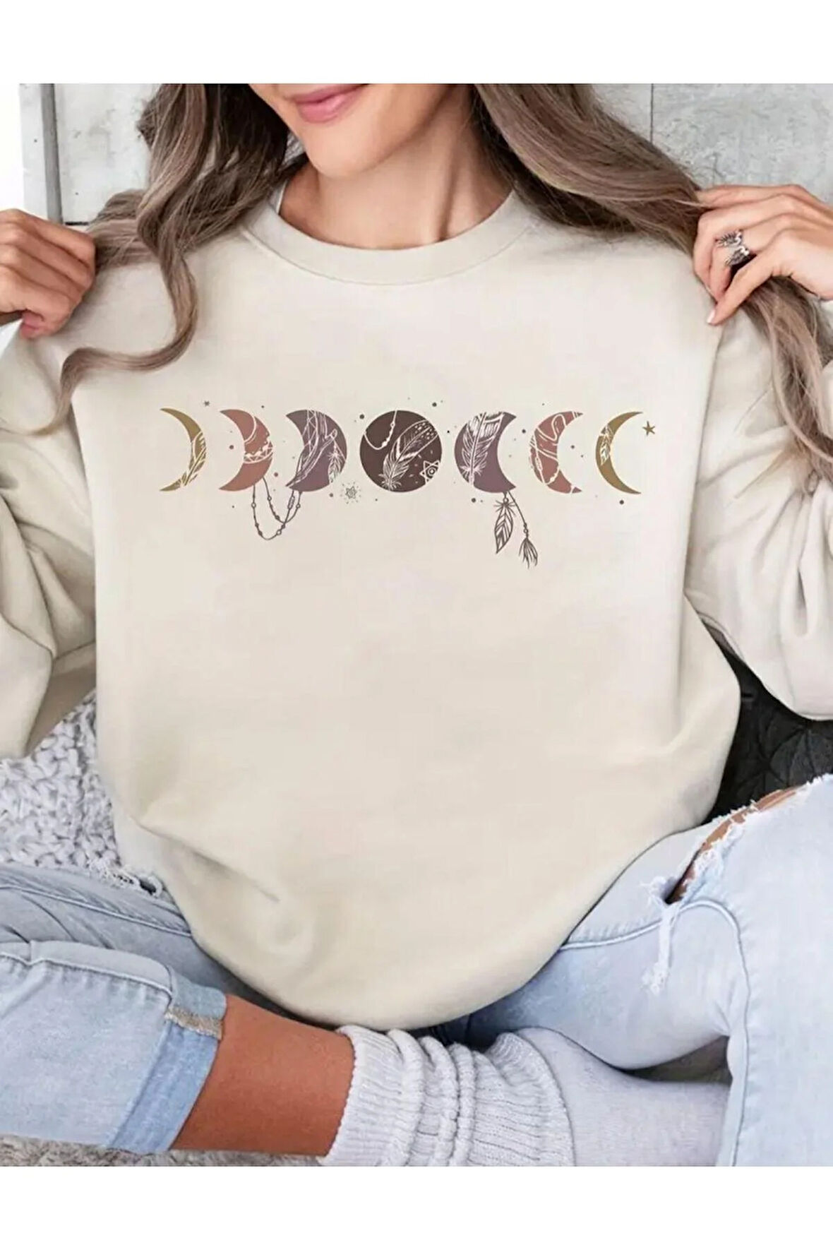 Baskılı Bisiklet Yaka İçi Polarlı Sweatshirt