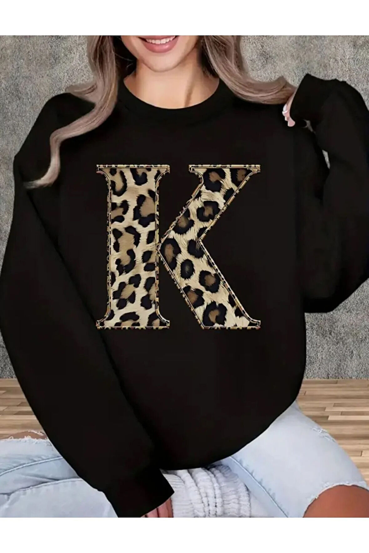 Baskılı Bisiklet Yaka İçi Polarlı Sweatshirt