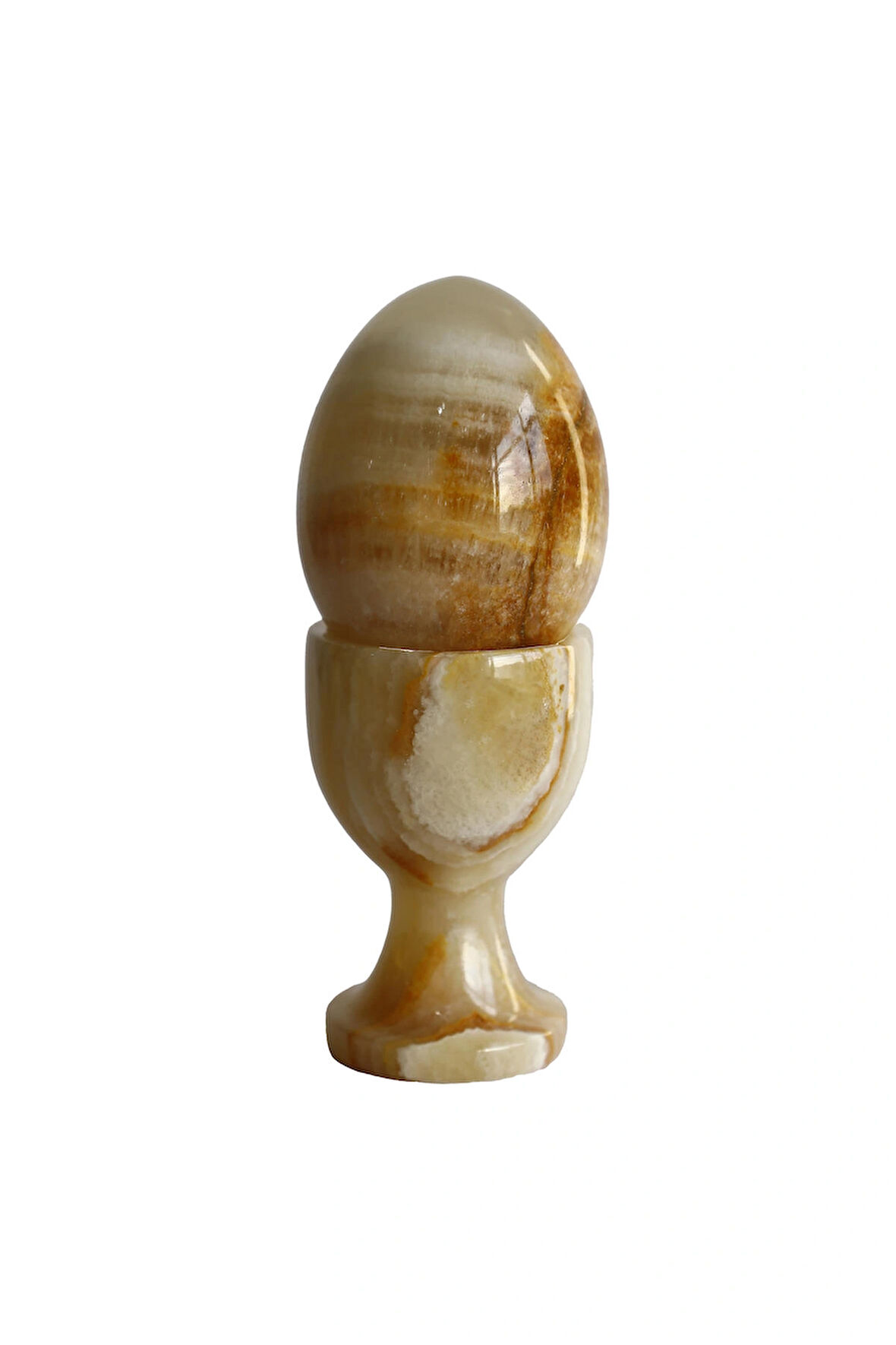 Bal Oniks Doğal Taş Yumurta ve Kadeh Seti – El Yapımı, Dekoratif Feng Shui Biblo, Şık Masa ve Ofis Süsü