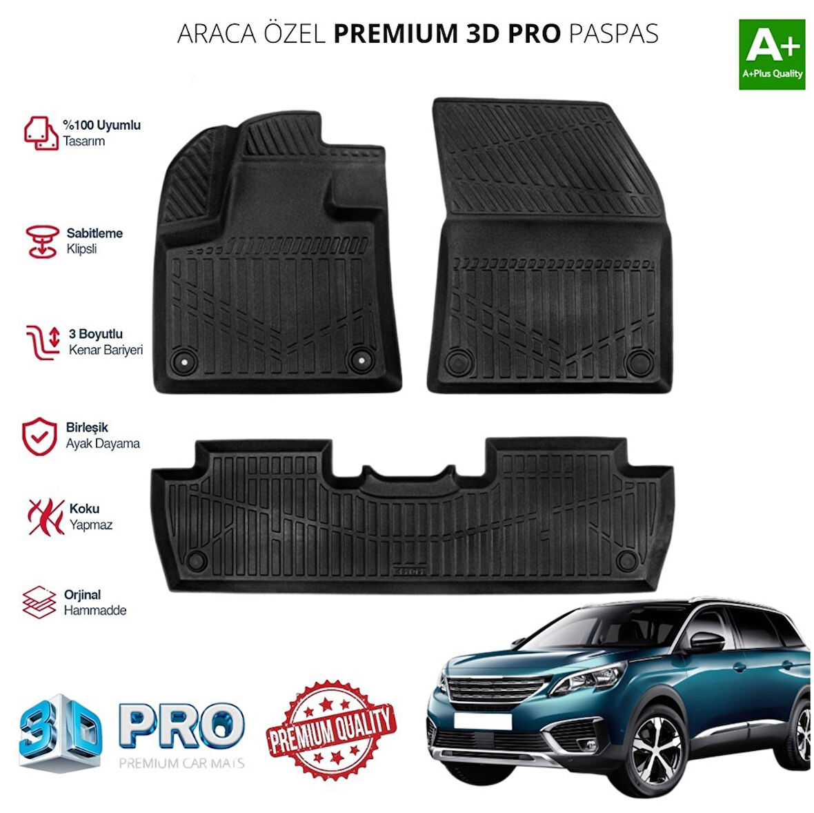 PEUGEOT 5008 ARACA ÖZEL 3D PASPAS 2017 2018 2019 2020 2021 2022 2023 2024