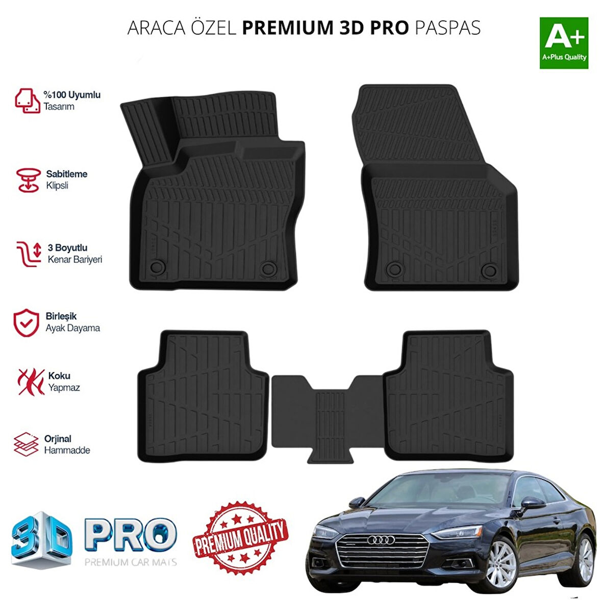 AUDİ A5 ARACA ÖZEL 3D PASPAS 2016 2017 2018 2019 2020 2021