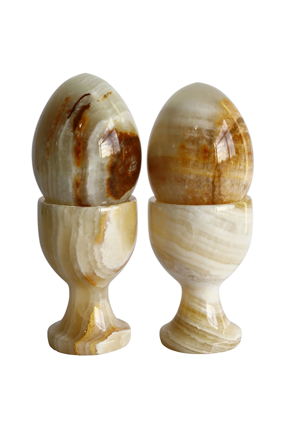 Bal Oniks Doğal Taş Yumurta ve Kadeh Seti – El Yapımı, Dekoratif Feng Shui Biblo, Şık Masa ve Ofis Süsü