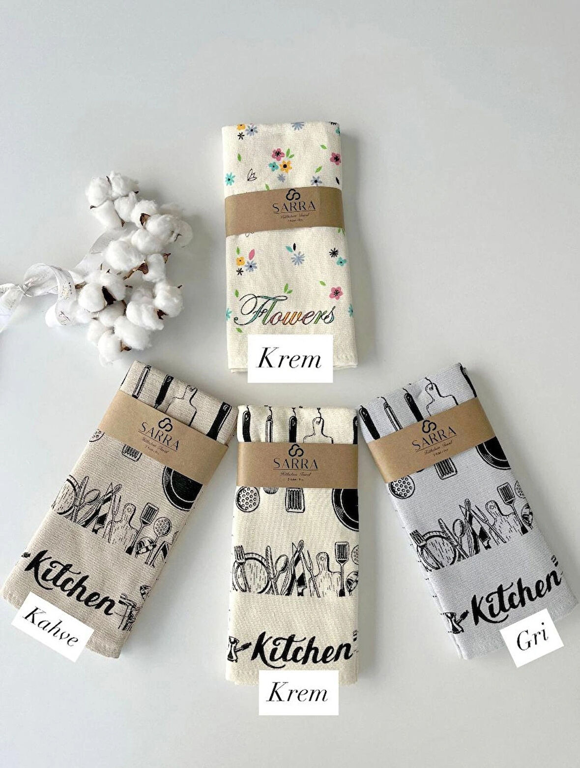 SARRA 40X60 2'Lİ BASKILI KURULAMA BEZİ-KAHVE