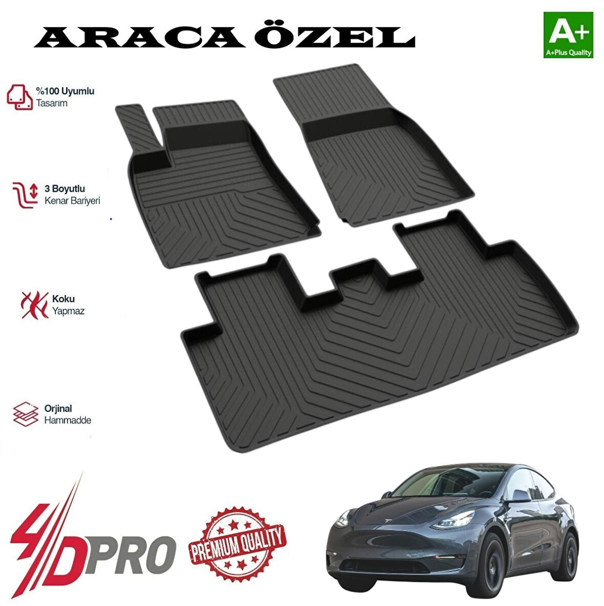 TESLA MODEL Y HAVUZLU KAUÇUK PASPAS SİYAH 2020 2021 2022 2023 2024 2025 2026