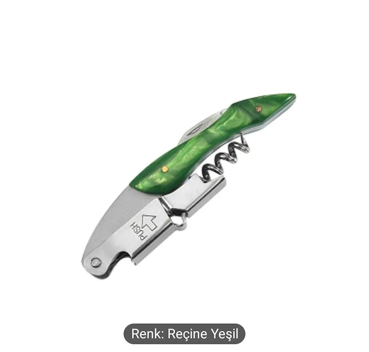 Tirbuşon Yeşil Saplı Paslanmaz Çelik Şarap ve Şampanya Açacagı Bira Açacağı Bar ve Ev