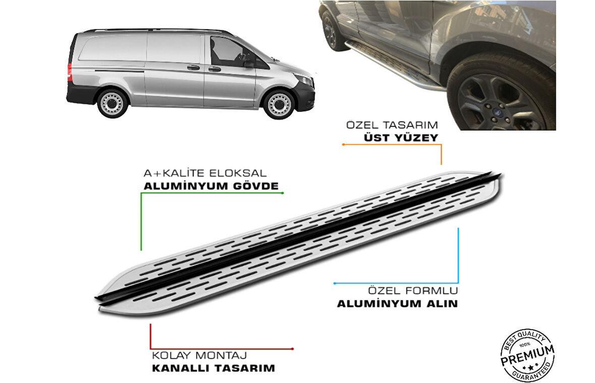 MERCEDES VİTO W447 PANEL VAN UZUN ŞASE ARACA ÖZEL PRV1 YAN BASAMAK 2016 2017 2018 2019 2020 2021 2022 2023 2024