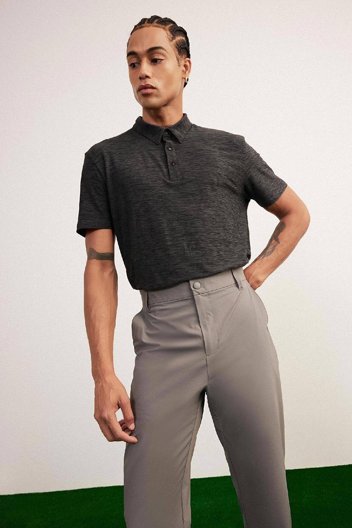 DeFactoFit Slim Fit Dar Kesim Polo Yaka Sporcu Kısa Kollu Pike Tişört D9779AX25SPBK81