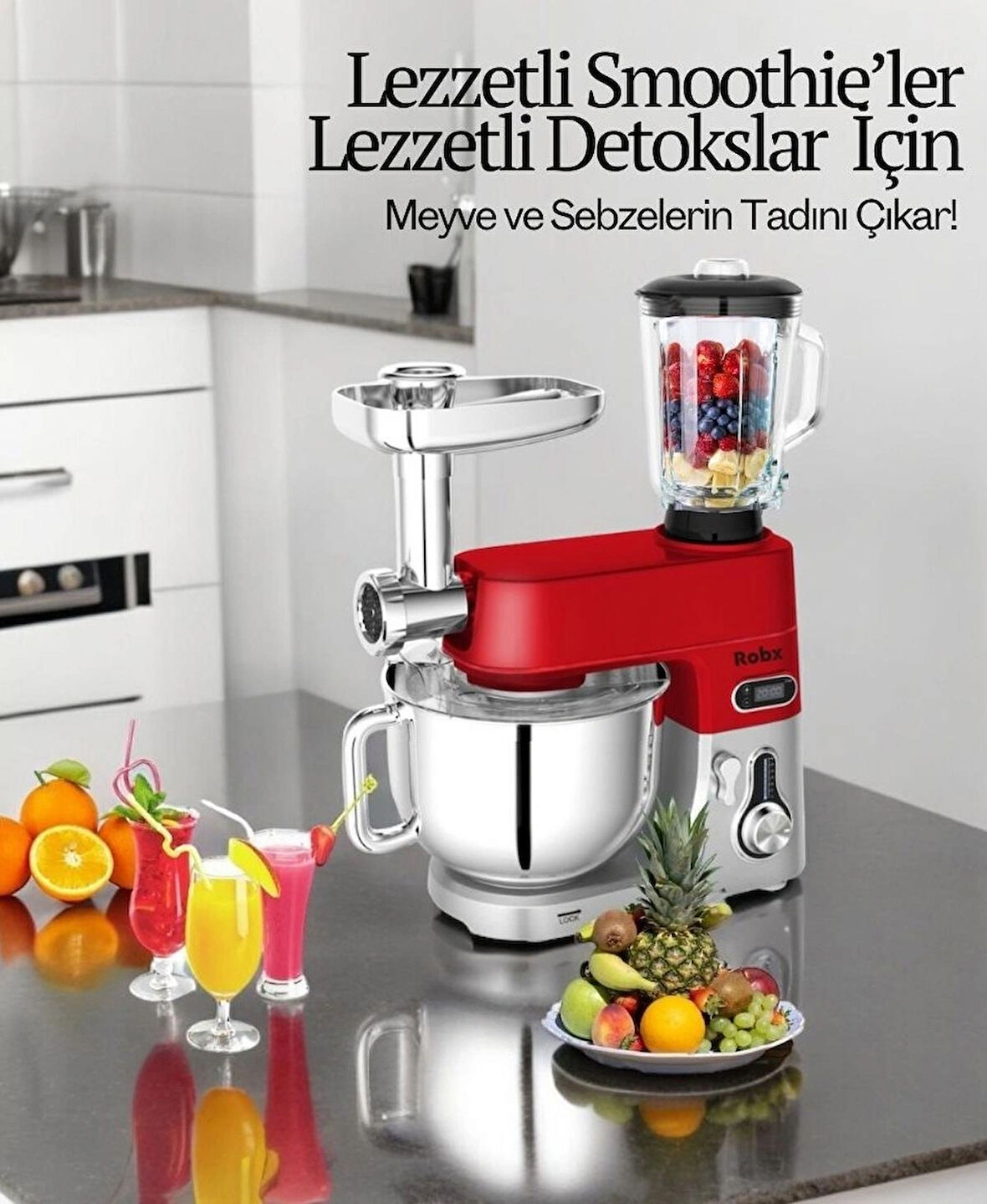 Robx Sr50 Döküm Gövde 7 Litre Içli Köfte Hamur Yoğurma Kıyma Çekme Erişte Blender Çıpıcı mixer Set