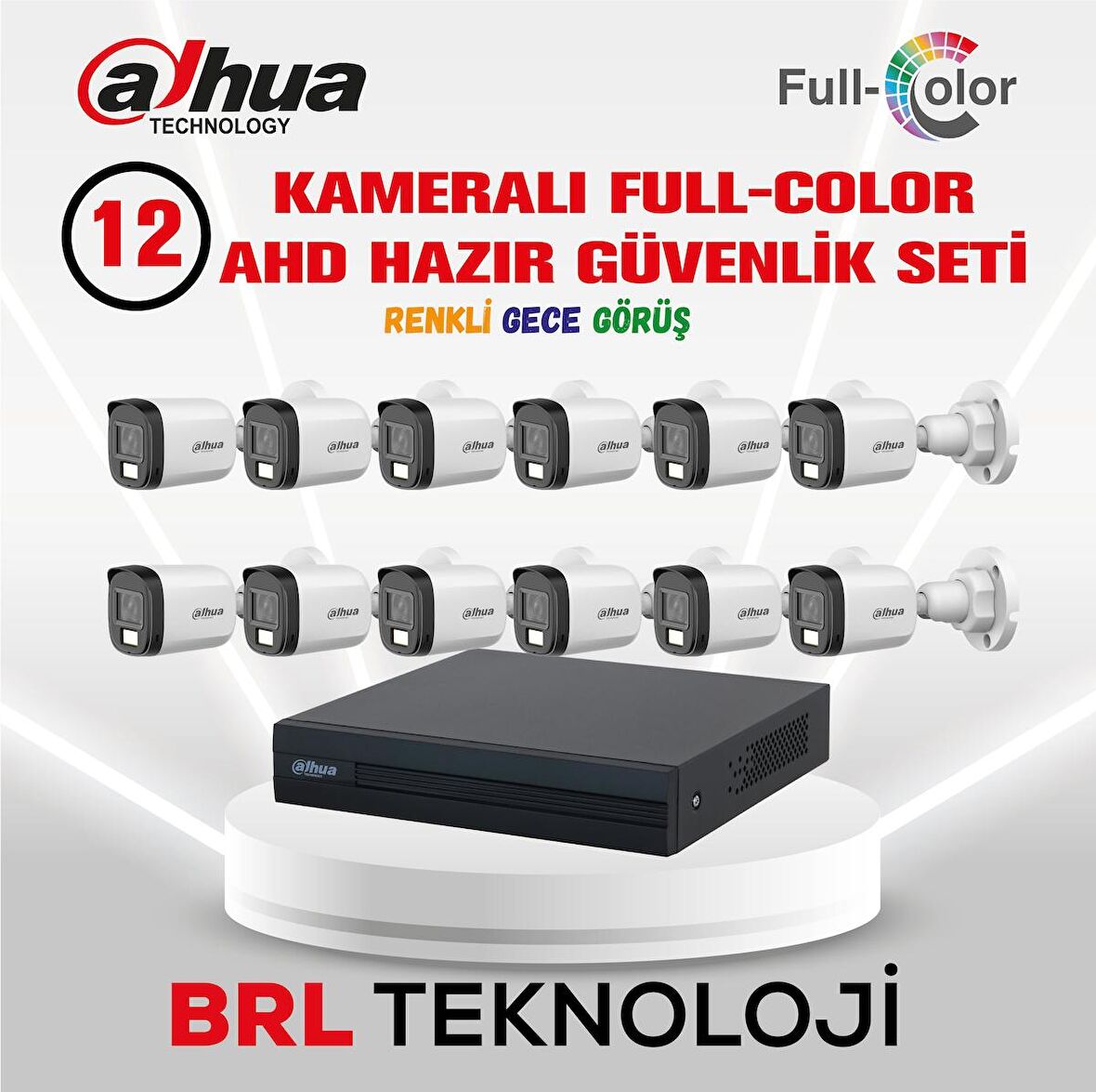 Dahua 12 Kameralı 30 Metre Renkli Gece Görüşlü Full HD Güvenlik Kamera Seti