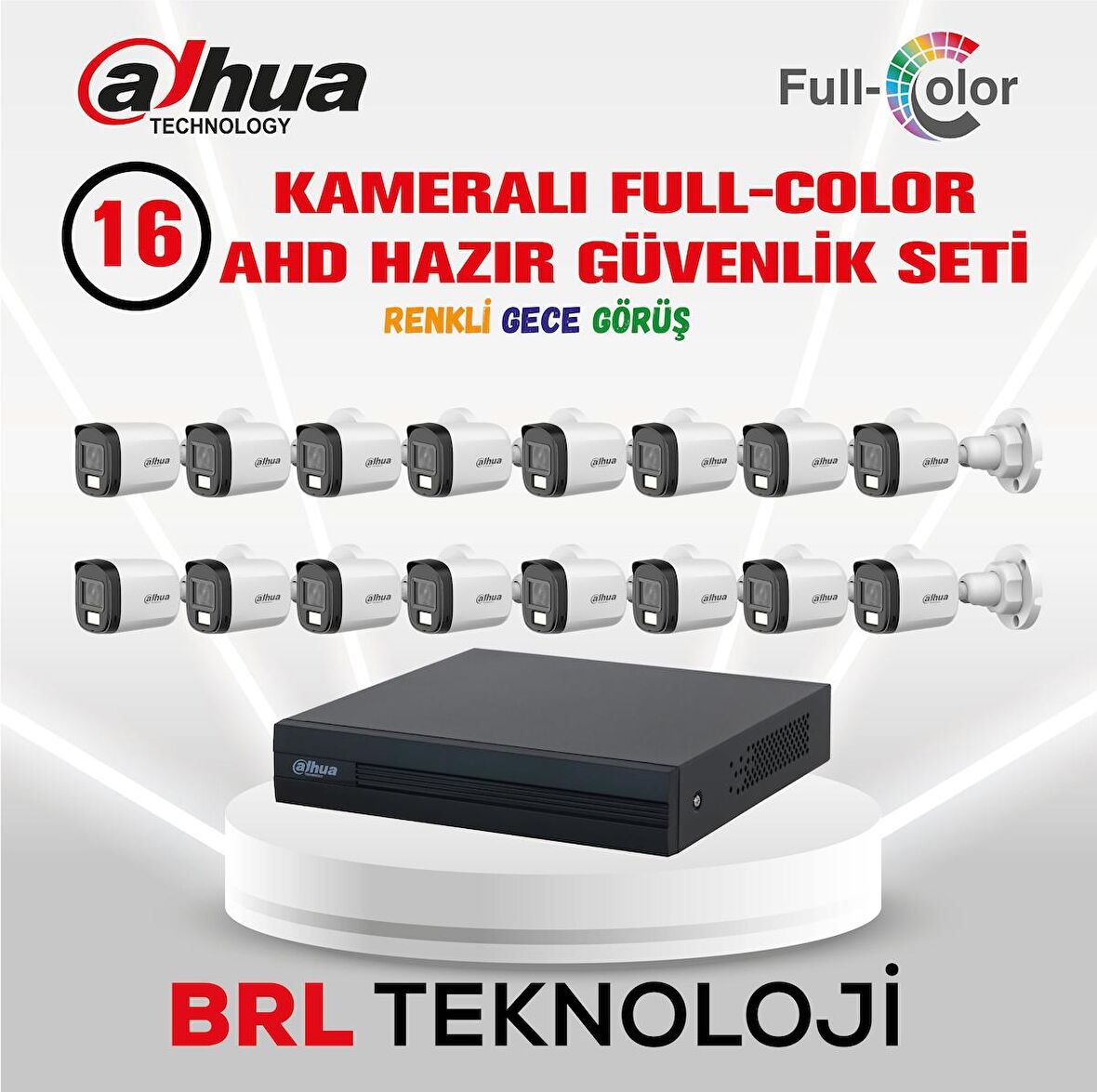 Dahua 16 Kameralı 30 Metre Renkli Gece Görüşlü Full HD Güvenlik Kamera Seti