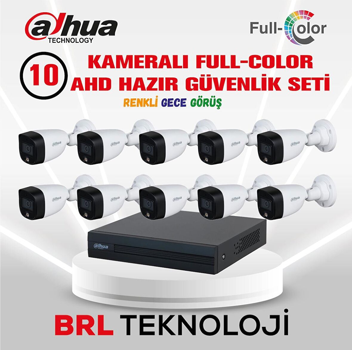 Dahua 10 Kameralı Renkli Gece Görüşlü Full HD Güvenlik Kamera Seti