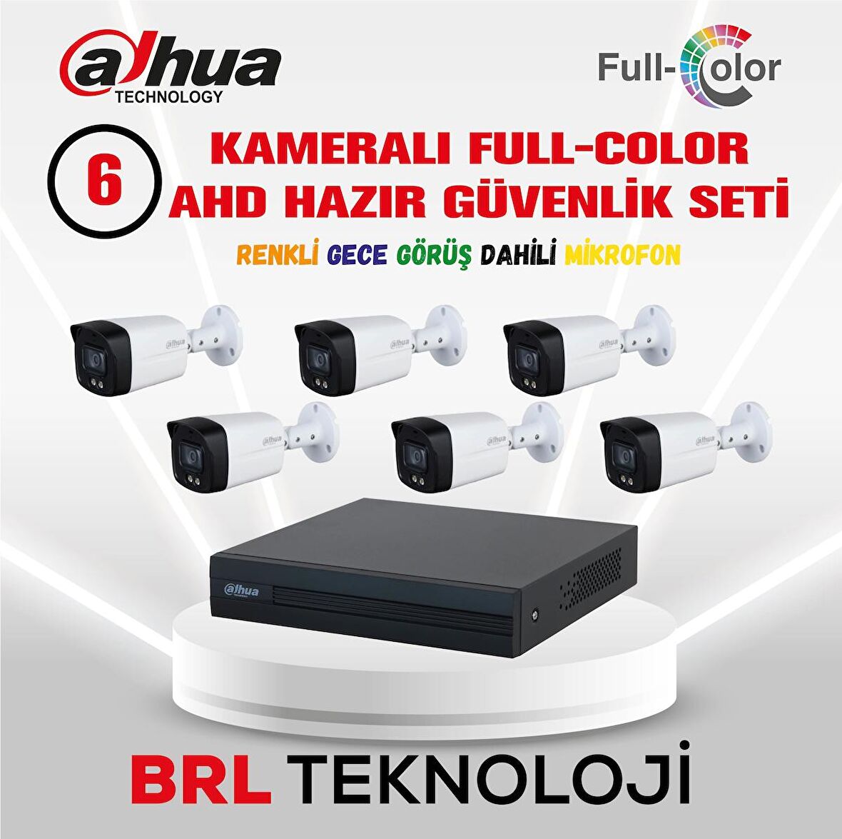 Dahua 6 Kameralı 40 Metre Renkli Gece Görüşlü Fullhd Dahili Mikrofonlu Kamera Seti