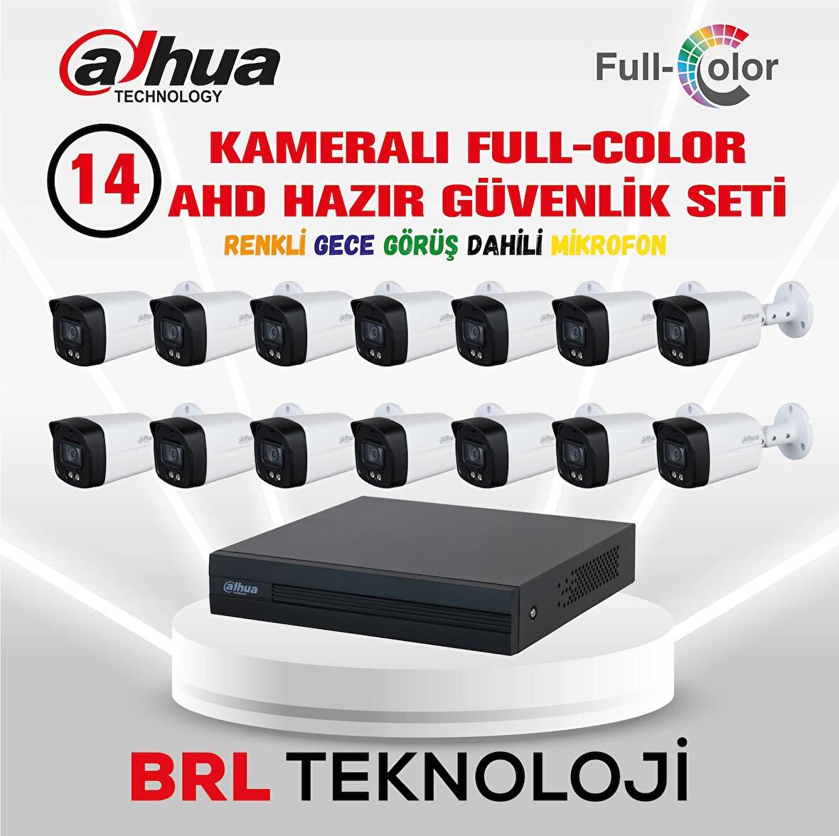 Dahua 14 Kameralı 40 Metre Renkli Gece Görüşlü Fullhd Dahili Mikrofonlu Kamera Seti