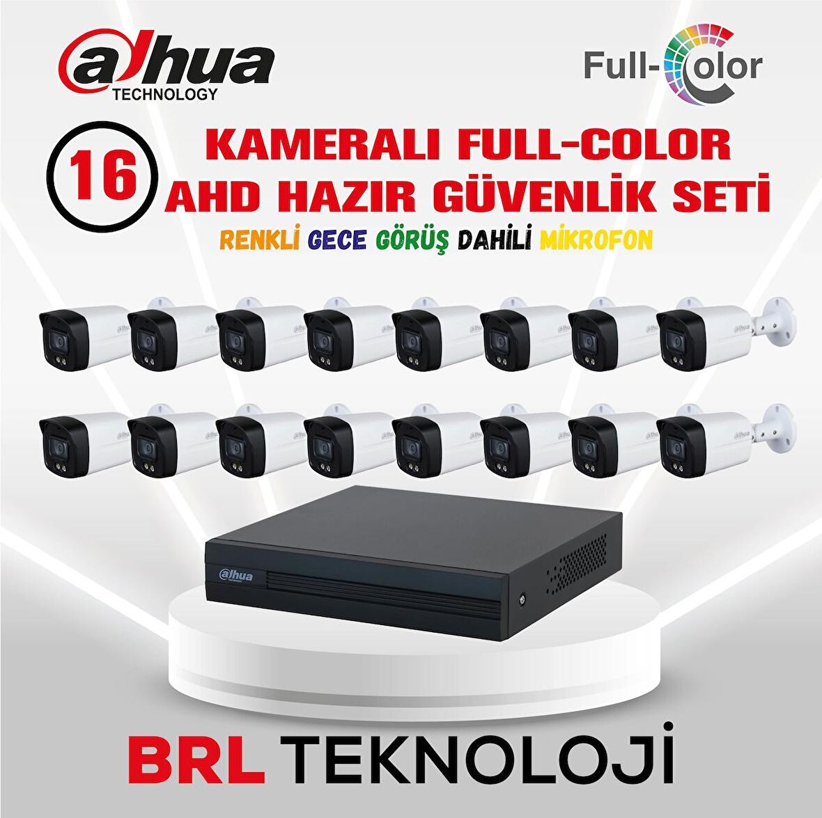 Dahua 16 Kameralı 40 Metre Renkli Gece Görüşlü Fullhd Dahili Mikrofonlu Kamera Seti