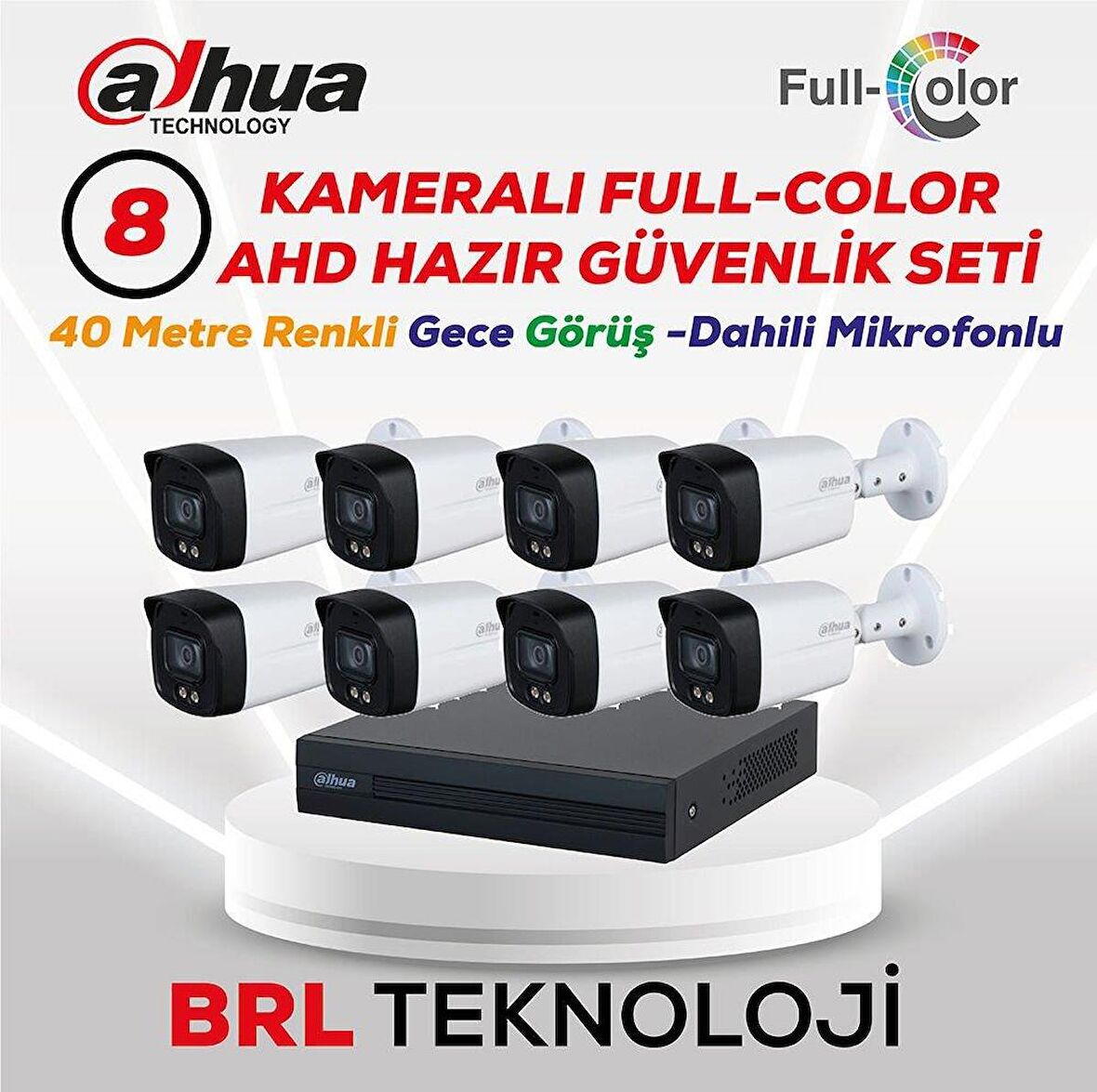 Dahua 8 Kameralı 40 Metre Renkli Gece Görüşlü Fullhd Dahili Mikrofonlu Kamera Seti