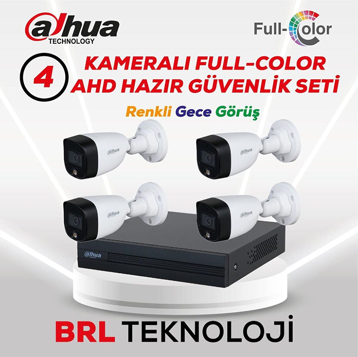 Dahua 4 Kameralı Renkli Gece Görüşlü Full HD Güvenlik Kamera Seti