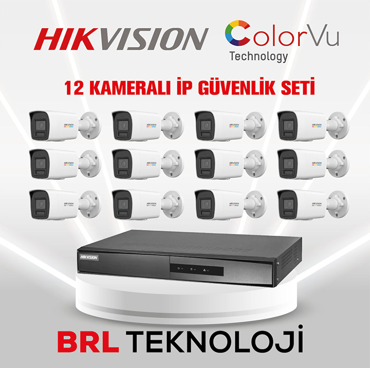 Hikvision 12 Kameralı 4 Mp ColorVu İp Güvenlik Kamera Seti DS-2CD1047G2H-LIUF (Dahili Mikrofonlu)