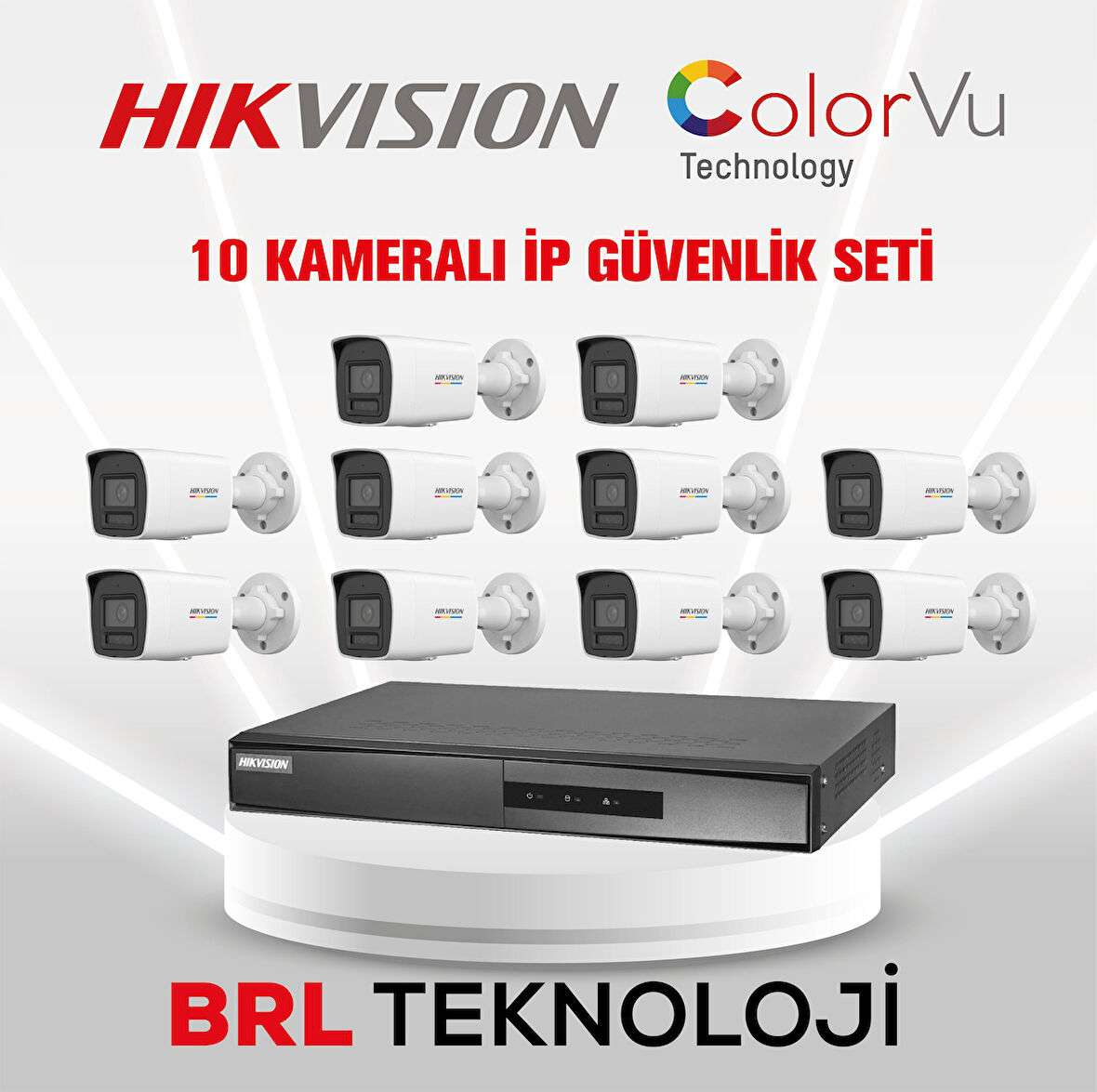 Hikvision 10 Kameralı 4 Mp ColorVu İp Güvenlik Kamera Seti DS-2CD1047G2H-LIUF (Dahili Mikrofonlu)