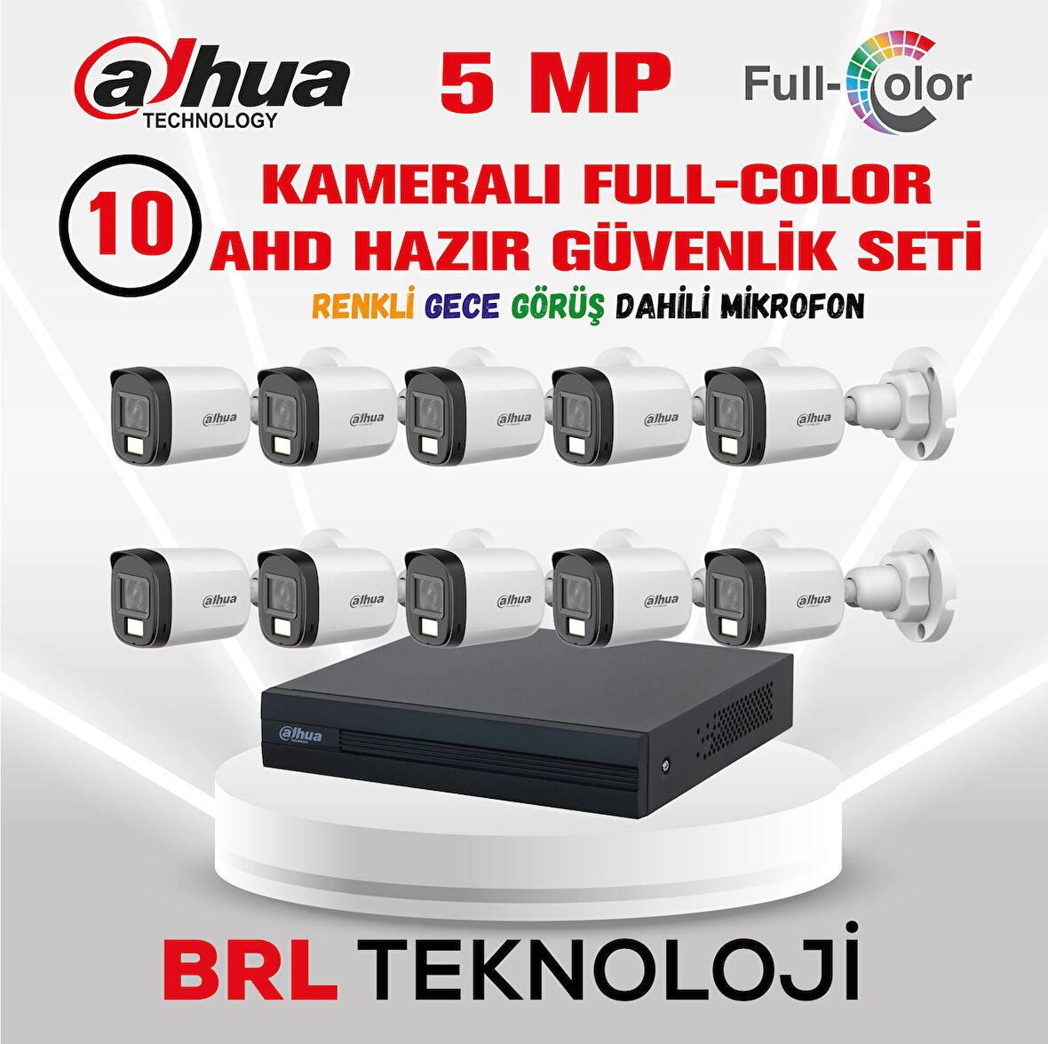 Dahua 5 MP 10 Kameralı Sesli 30 Metre Renkli Gece Görüşlü Full HD Kamera Seti