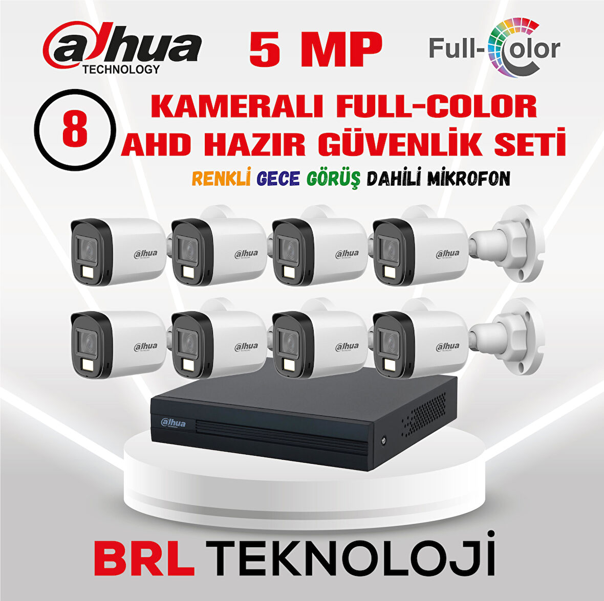 Dahua 5 MP 8 Kameralı Sesli 30 Metre Renkli Gece Görüşlü Full HD Kamera Seti