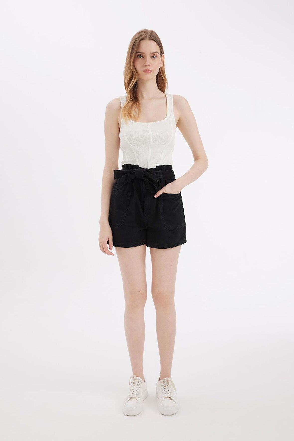 DeFacto Paperbag Yüksek Bel Jean Şort C2450AX24HSNM40