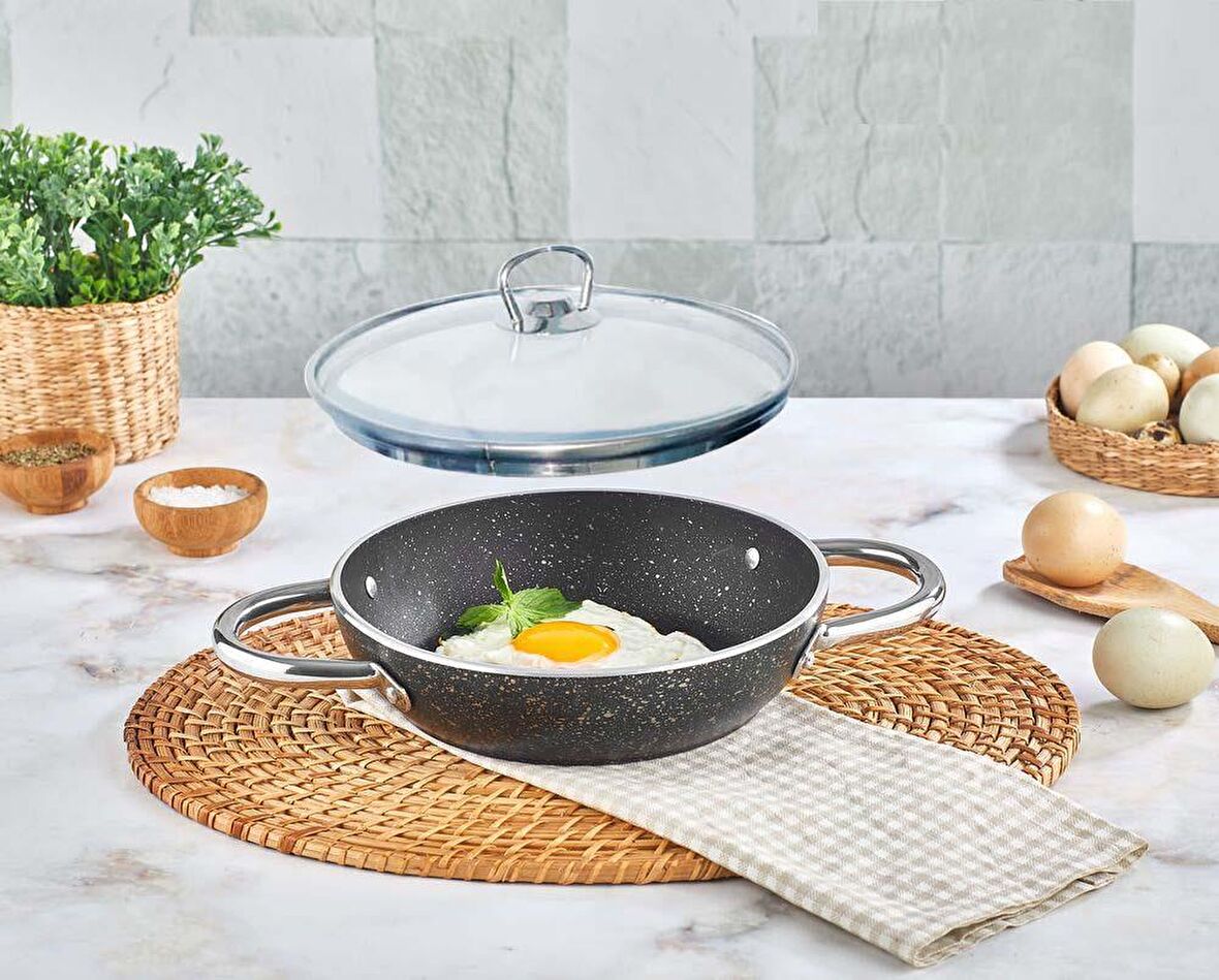 Granit Sahan Yumurta Tavası 20 CM Cam Kapaklı