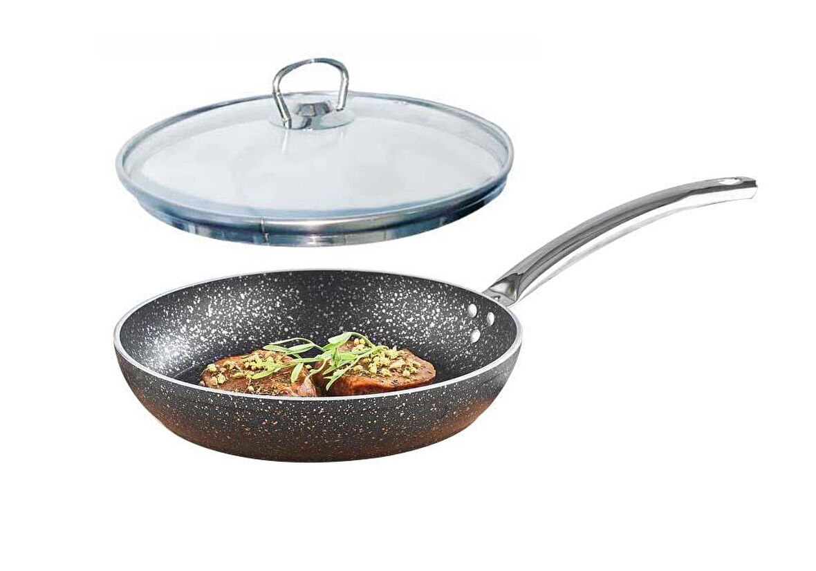 Granit Tava 18 CM Cam Kapaklı