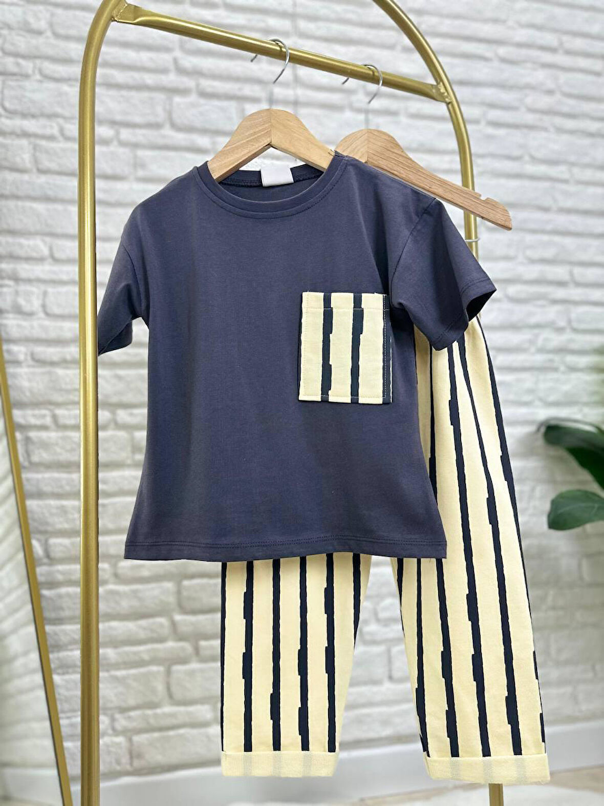 Cg Kids Antrasit Krem Çizgili Erkek Çocuk Alt Üst Takım