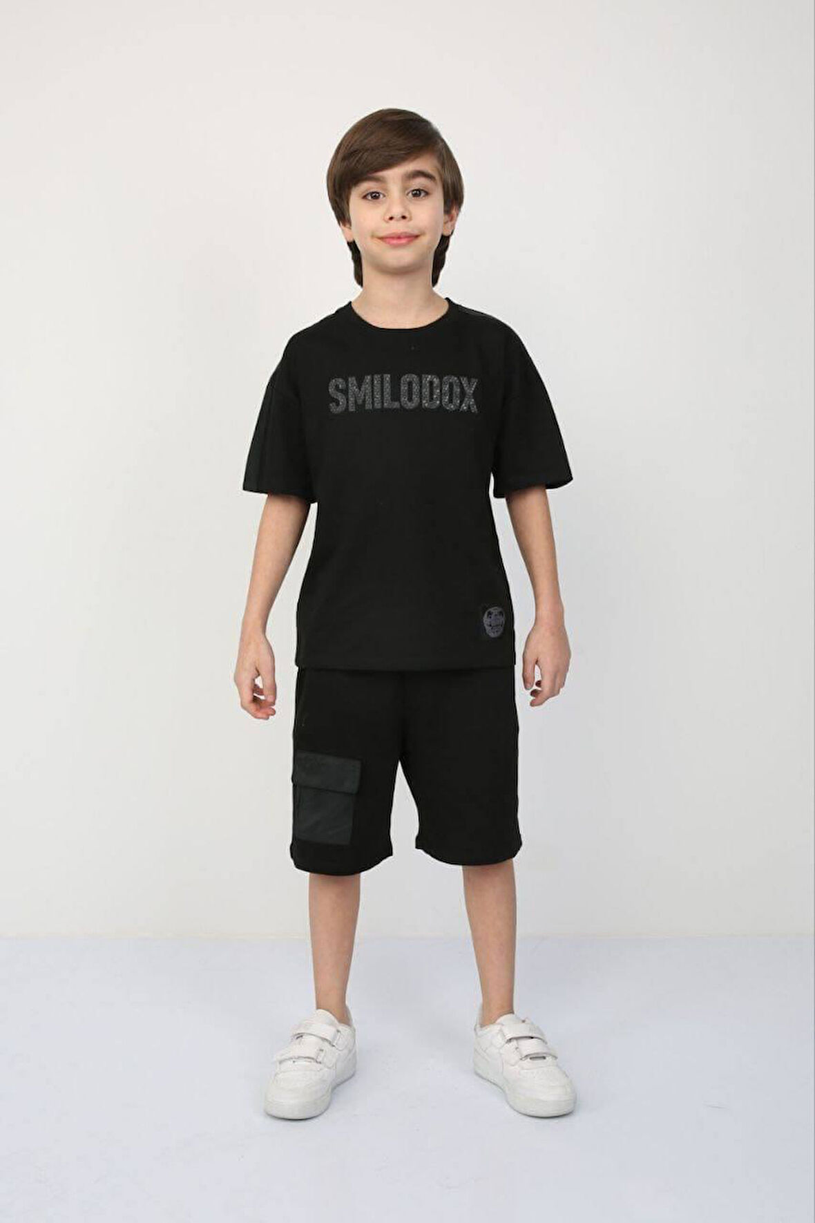 Cg Kids Smilodox Enjeksiyon Kabartma Baskılı Ön Şort Cepli Erkek Çocuk Şortlu Alt Üst Takım