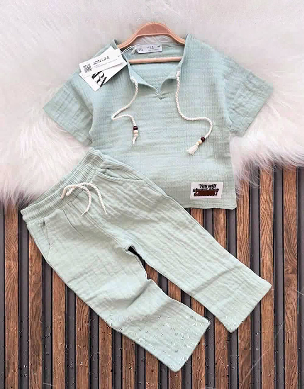 Cg Kids Müslin Kumaş Su Yeşili   Alt Üst Takım