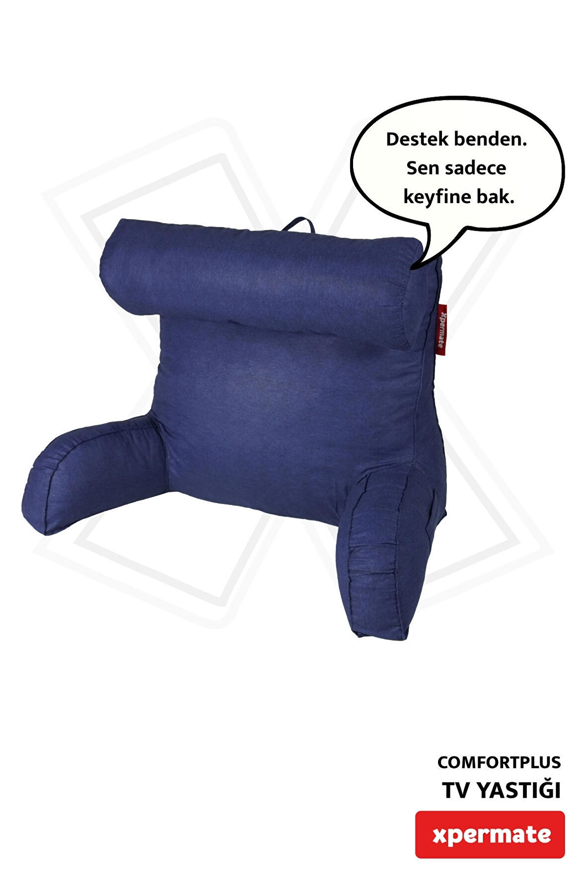 ComfortPlus Tv Yastığı Kollu Okuma Yastığı, Sırt Destek Yastığı, Üçgen Yastık, Bel Yastığı Lacivert