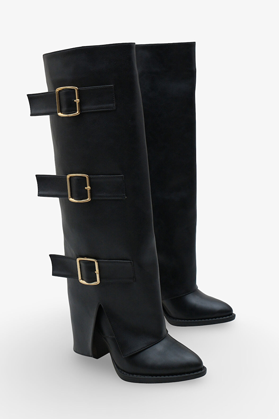 Kadın Kemer Detaylı Sivri Burun Çizme Asse Siyah