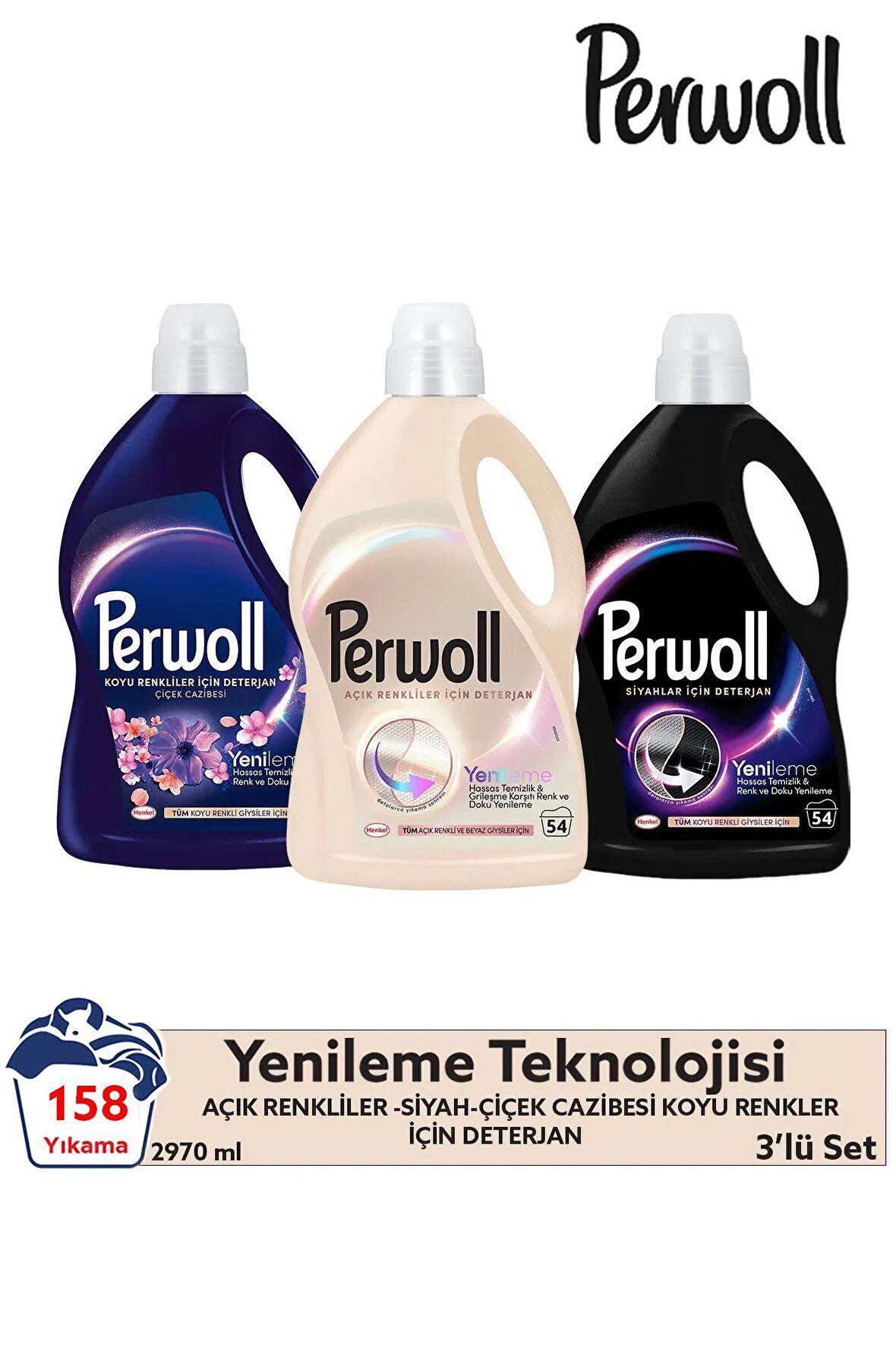 Perwoll Hassas Bakım Siyah Beyazlar ÇiçekCazibesi Koyu Renkliler (2.75L 50 Yıkama) 3'lü Set
