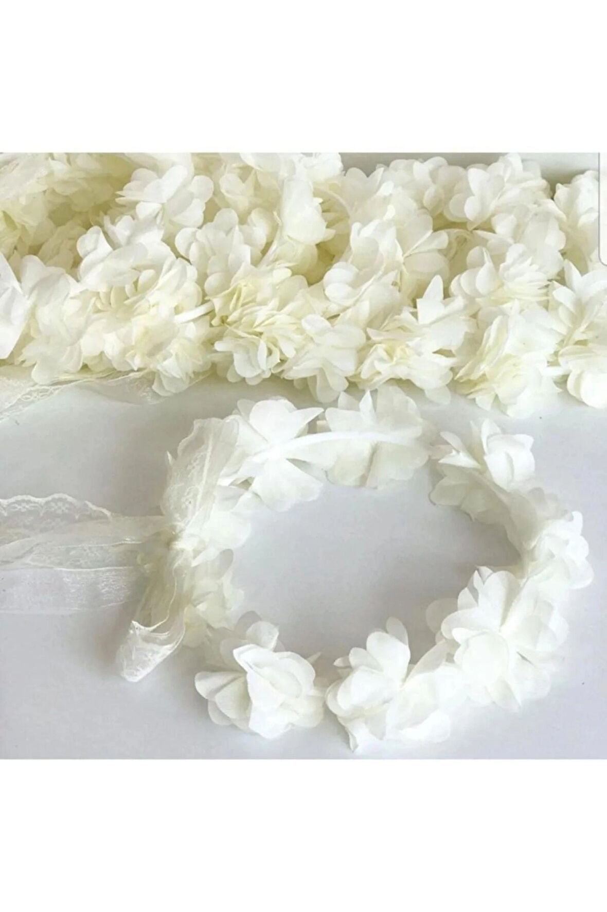 5li Yuvarlak Nedime Tacı Lazer Kesim Çiçekli Kına Nedime Tacı Ekru