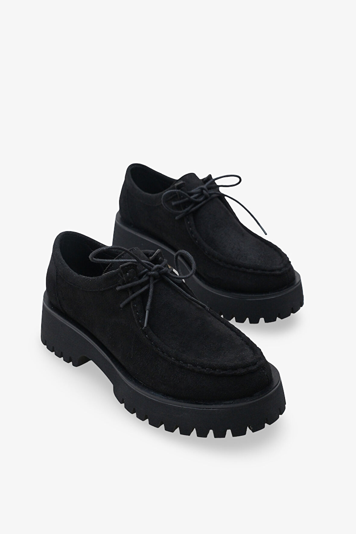 Kadın Loafer Kalın Taban Bağcıklı Günlük Ayakkabı Ferisley Siyah Süet