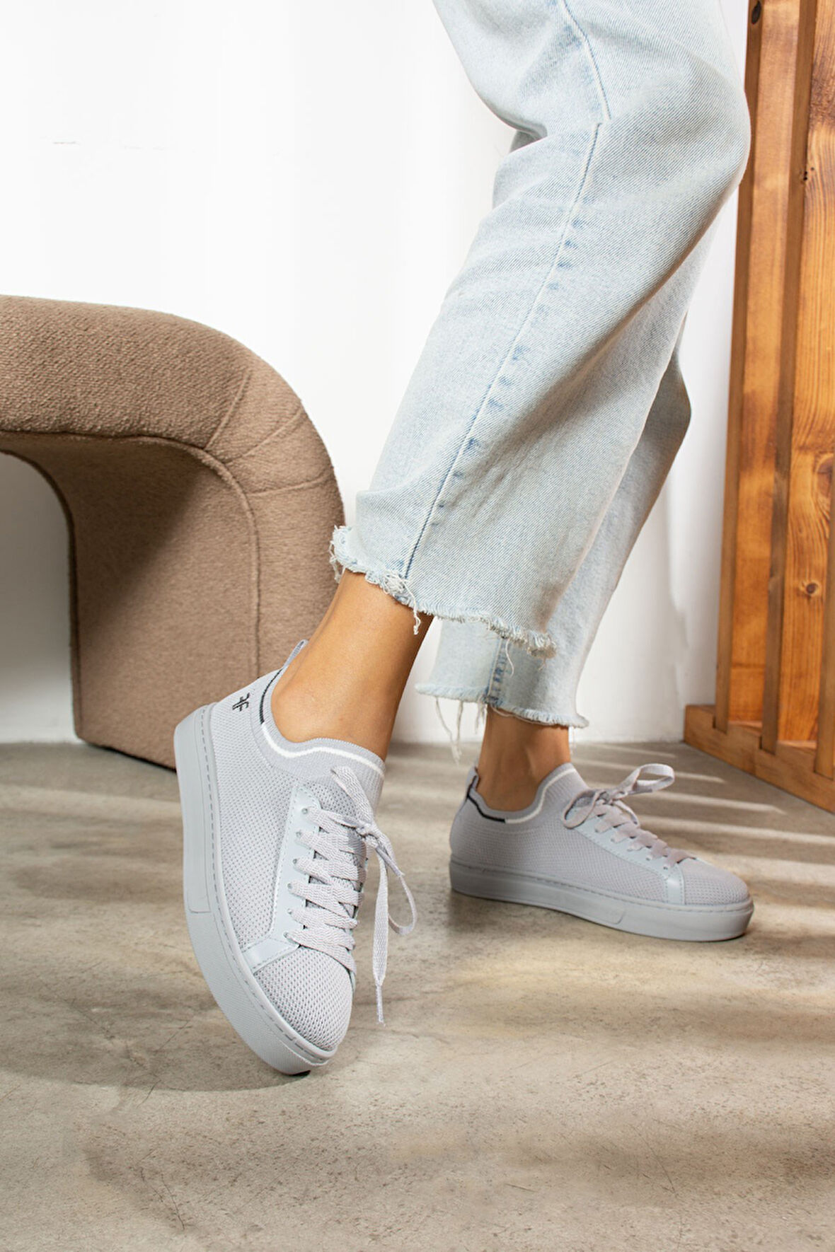 Günlük Kadın Sneaker Spor Ayakkabı Triko Bağcıklı Rahat Esnek Nefes Alabilen Yürüyüş 060