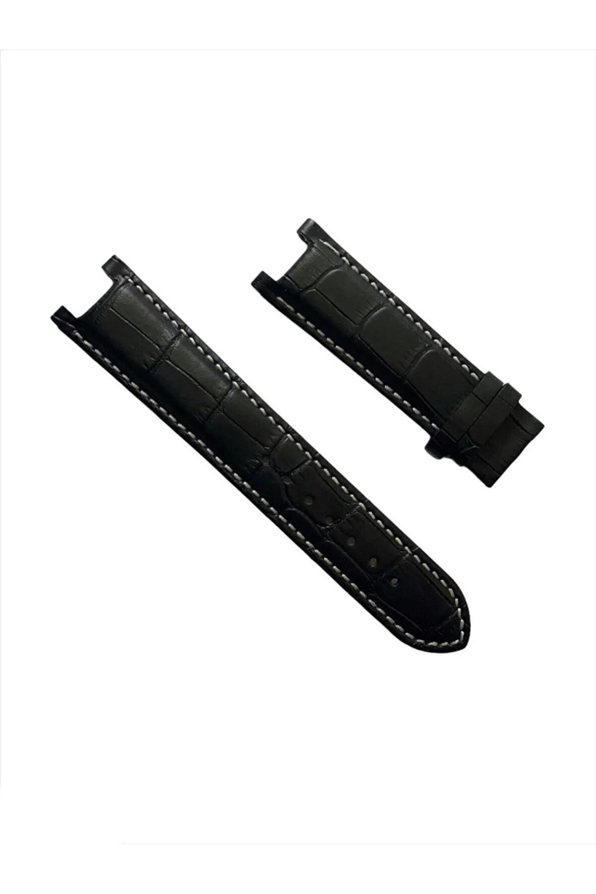 Guess Collectıon Uyumlu Siyah Beyaz Dikişli Deri Kordon 22 mm