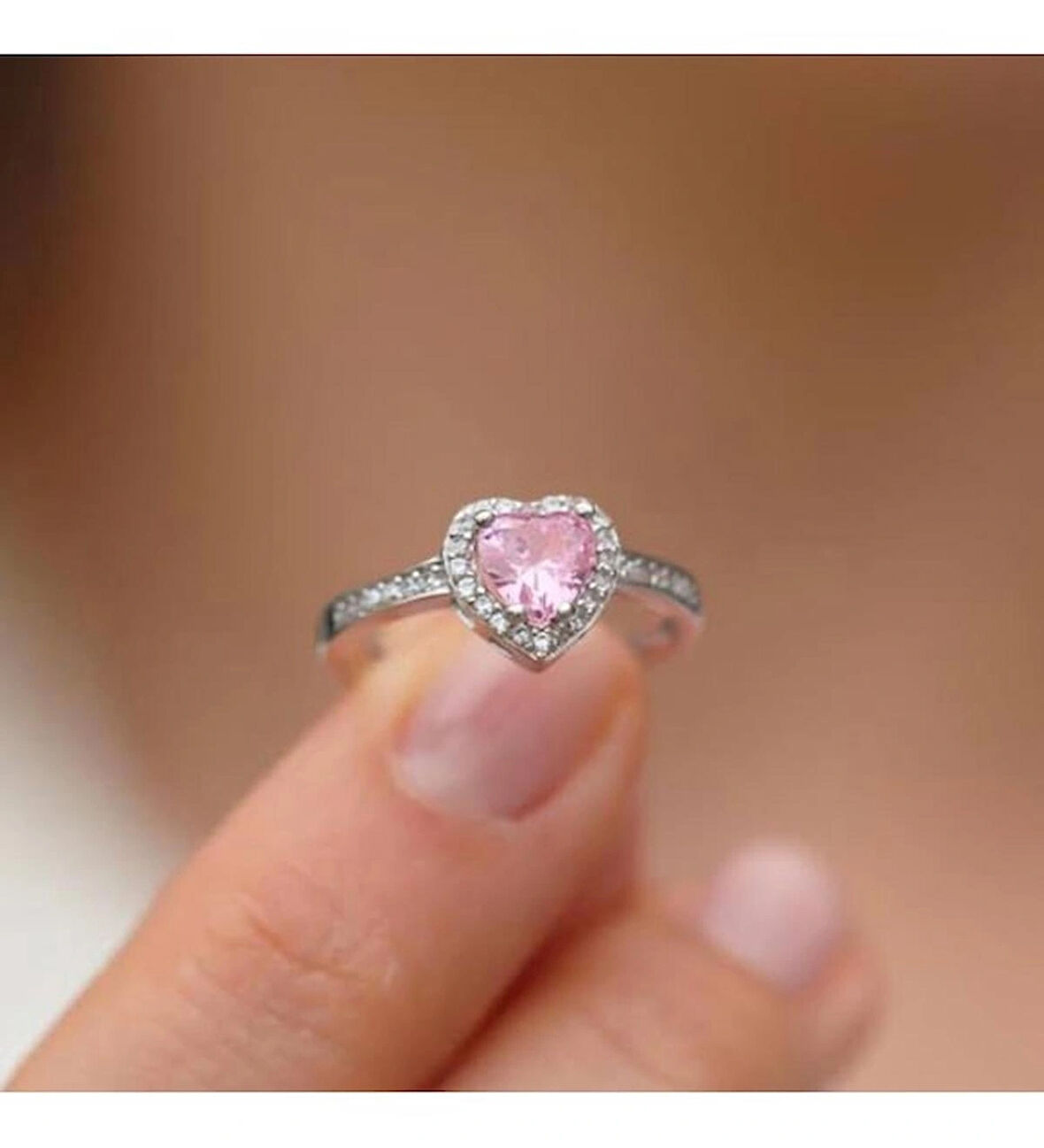 ciddi ilişik yüzüğü kalpli pandora model pembe taşlı