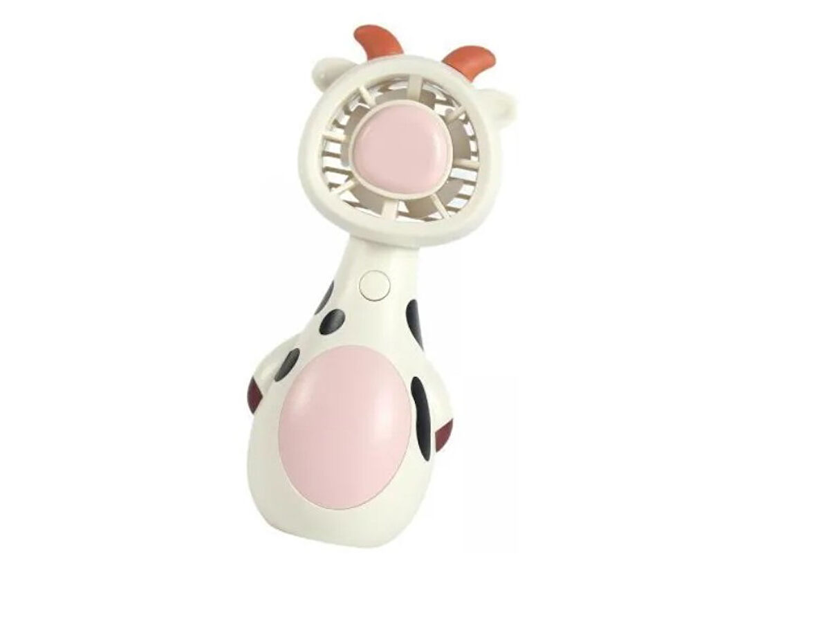 Mini El Fanı Şarjlı Telefon Tutuculu İnek Figürlü Kademeli Taşınabilir Vantilatör Masa El Tipi Serinletici Soğutucu