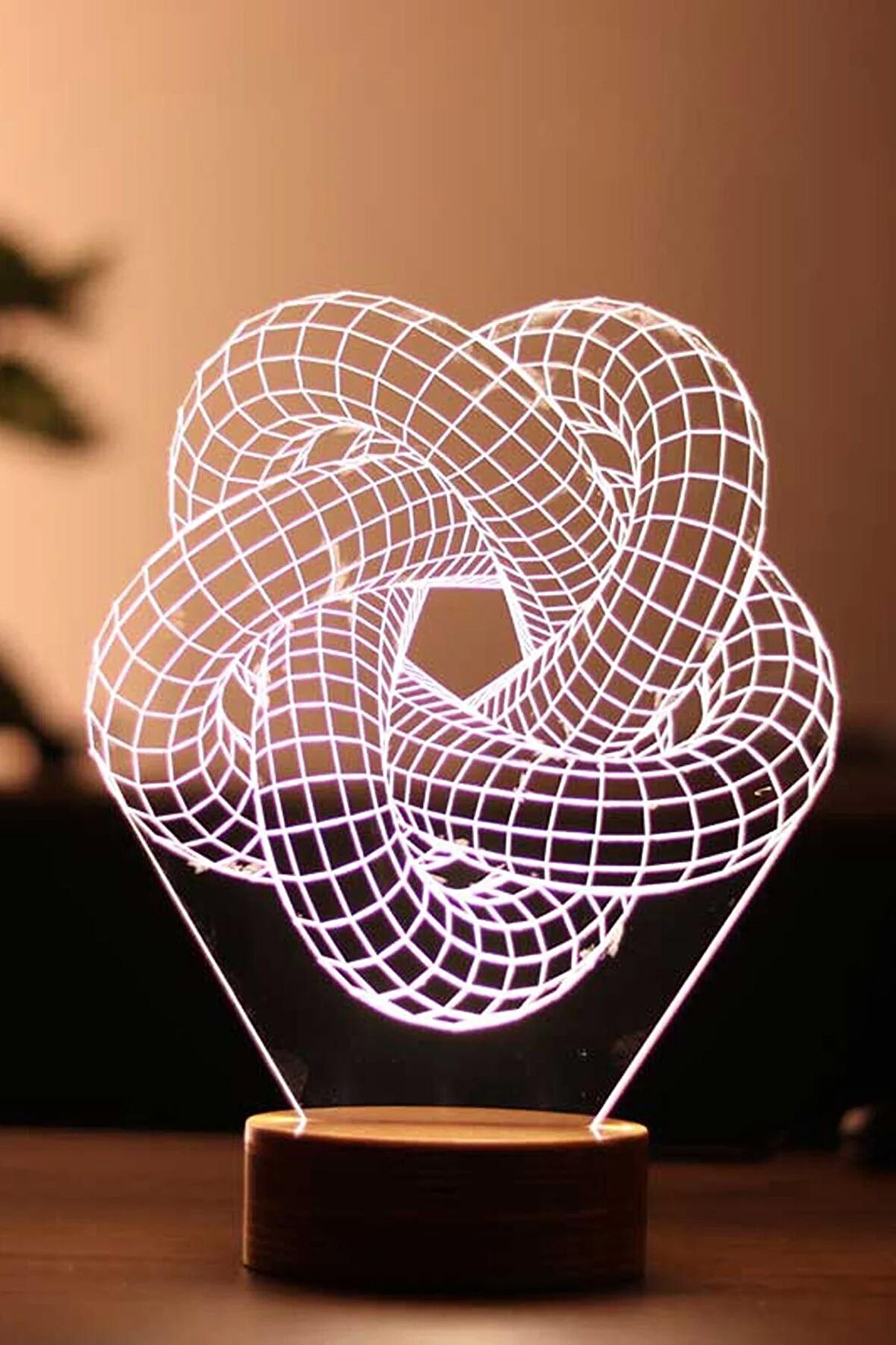 Torus Spiral Figürlü Dekoratif Hediye Led Masa Lambası | 7 Işık Rengi | Ahşap Taban